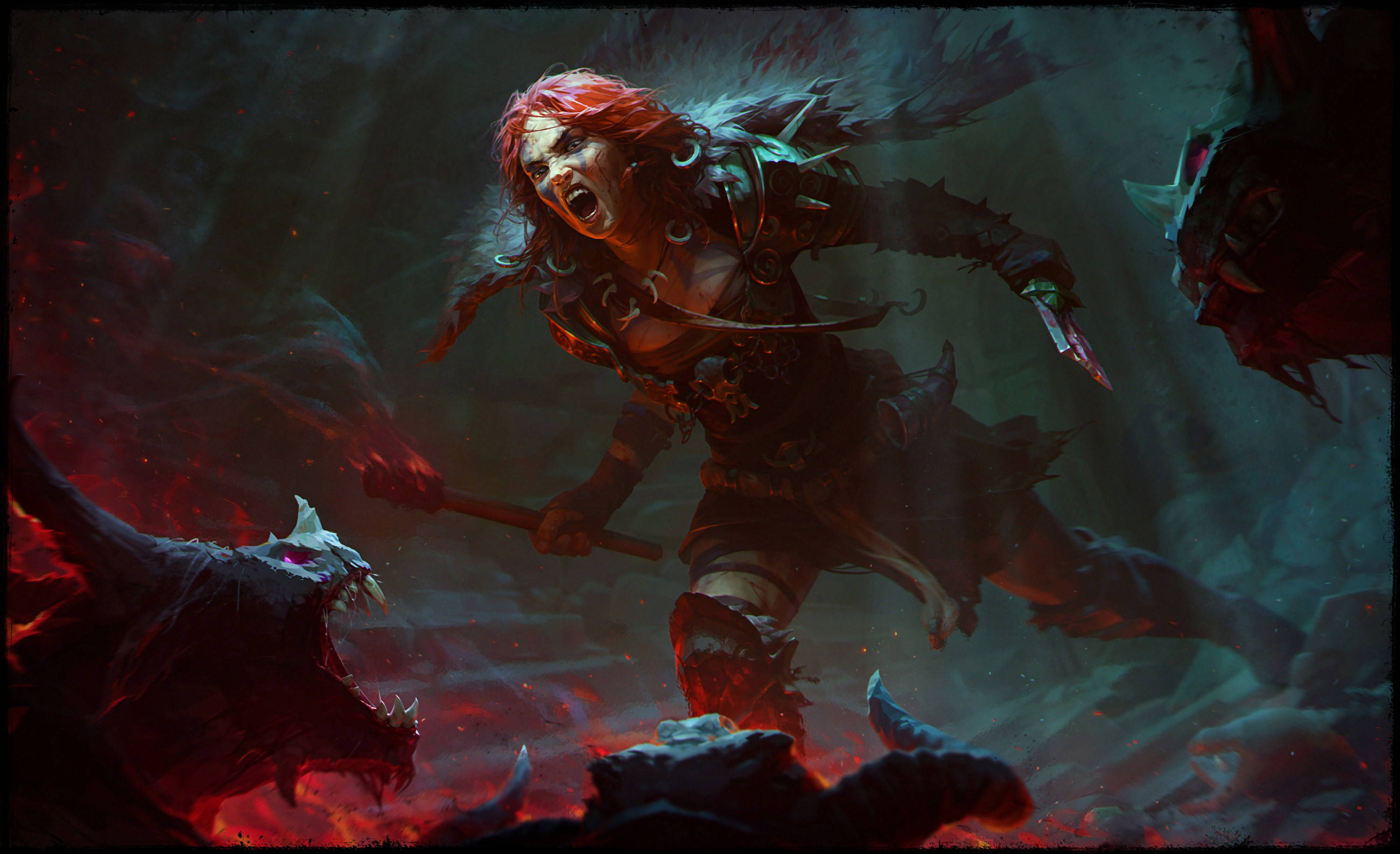 Diablo 4, female barbarian, red-haired warrior, 2K Desktop Wallpaper
