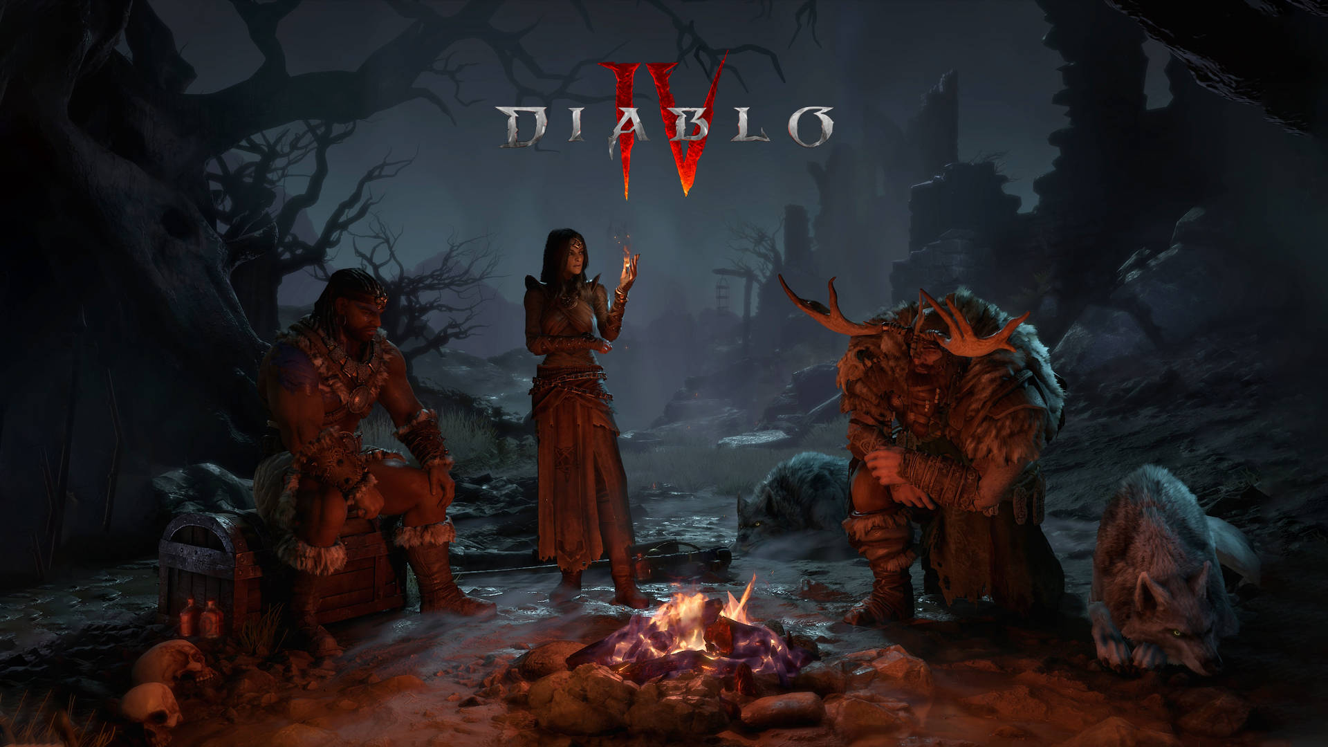 Diablo 4, campfire, forest, Full HD Desktop Wallpaper