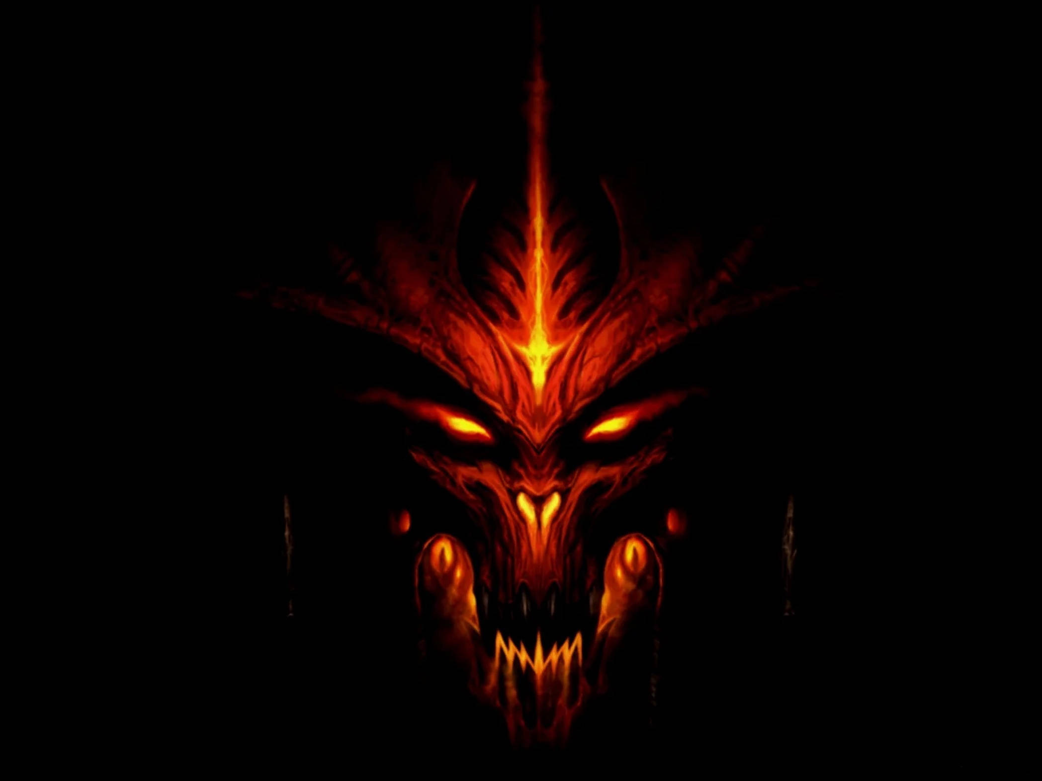 Diablo 4, demonic face, fiery orange and red light, Full HD Desktop Wallpaper