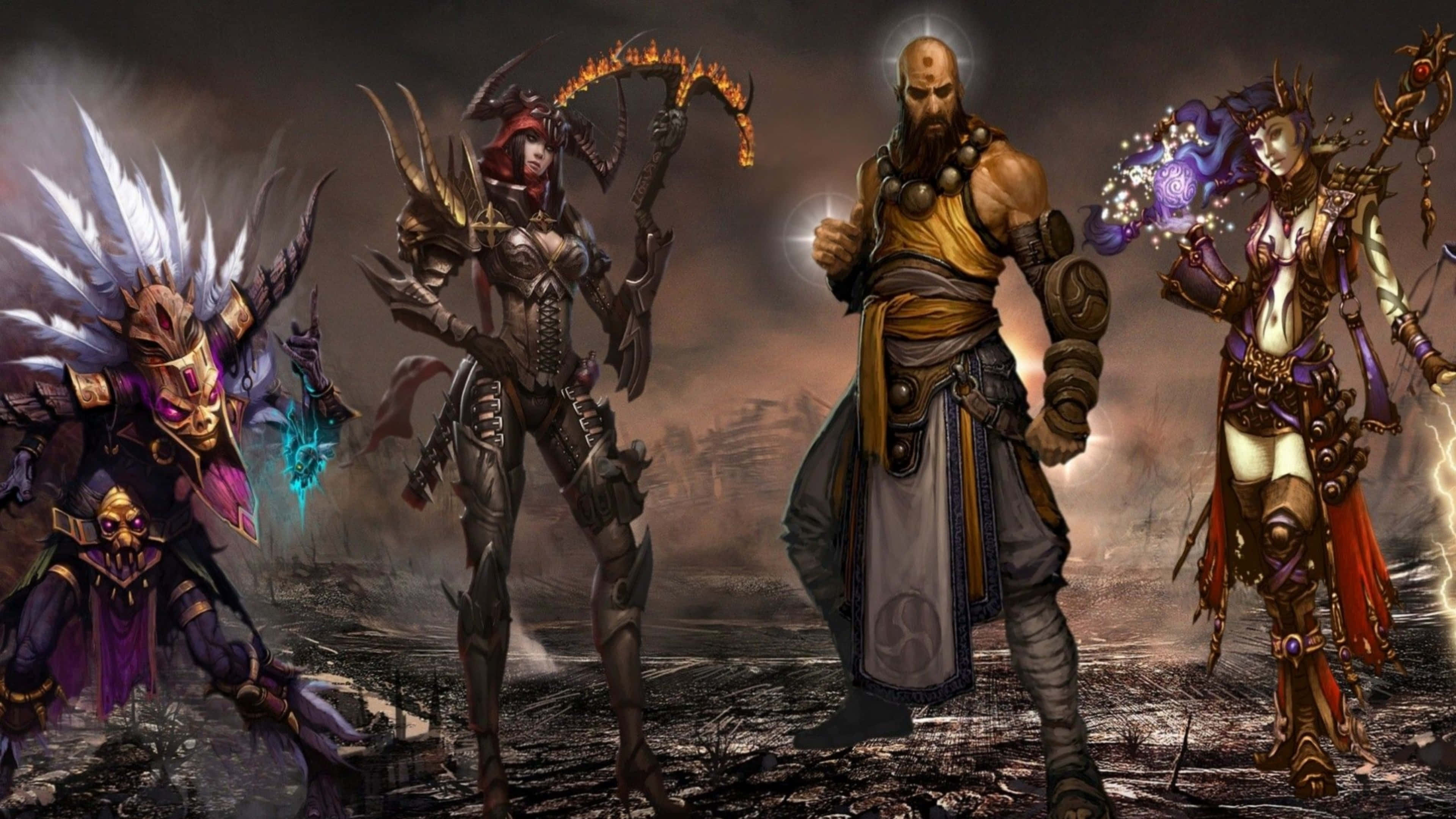 Diablo 4K, fantasy warriors, ornate armor, 4K Desktop Wallpaper