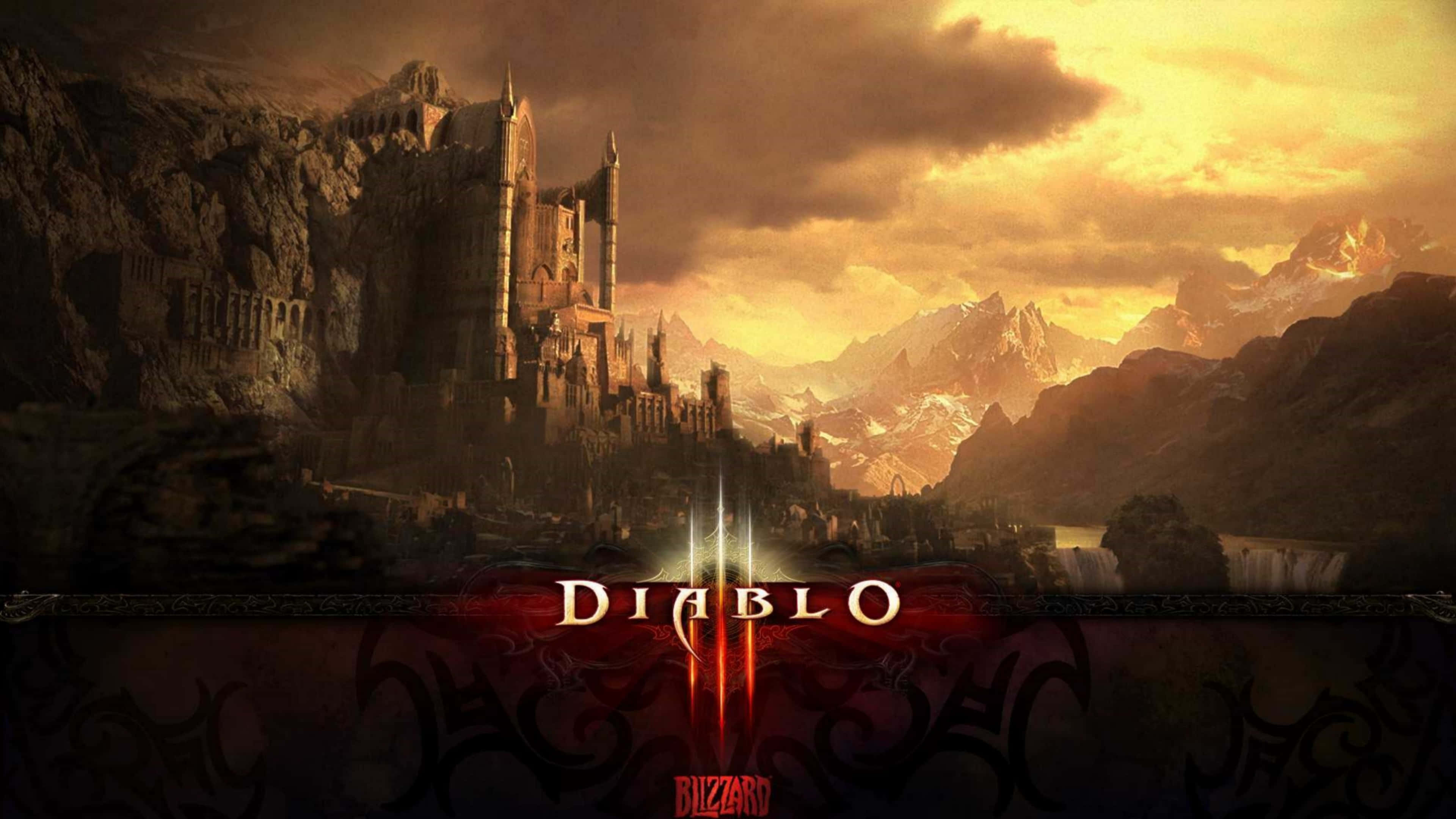 Diablo 4K, dark gothic castle, cliff, 4K Desktop Wallpaper