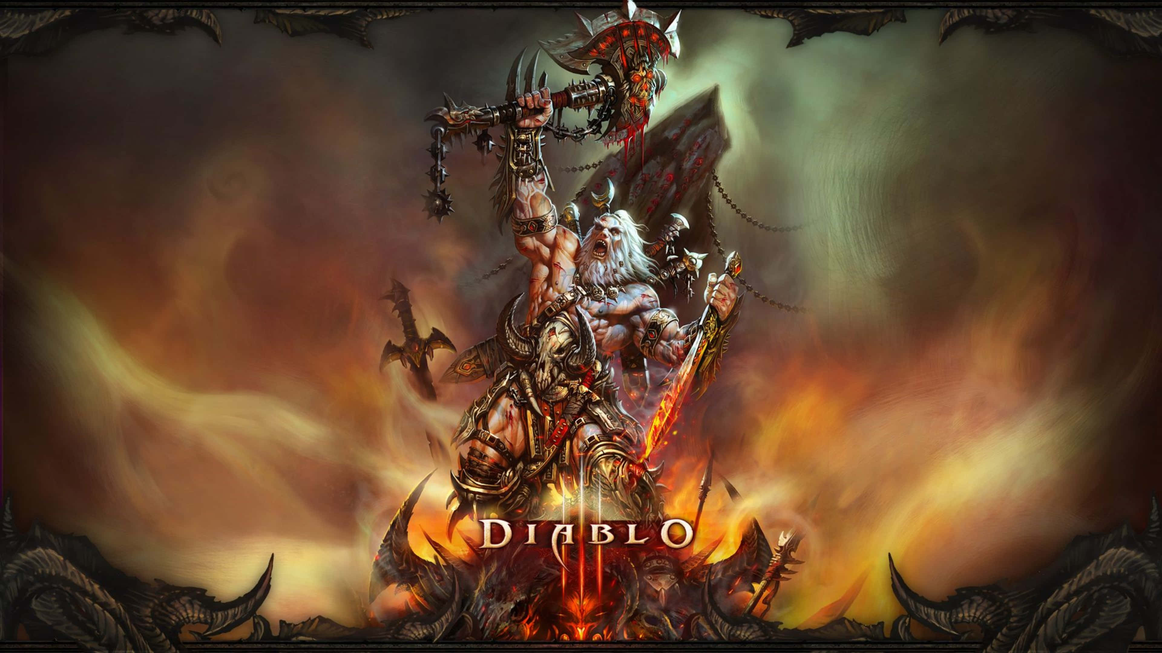 Diablo 4K, demonic warrior, spiked mace, 4K Desktop Wallpaper