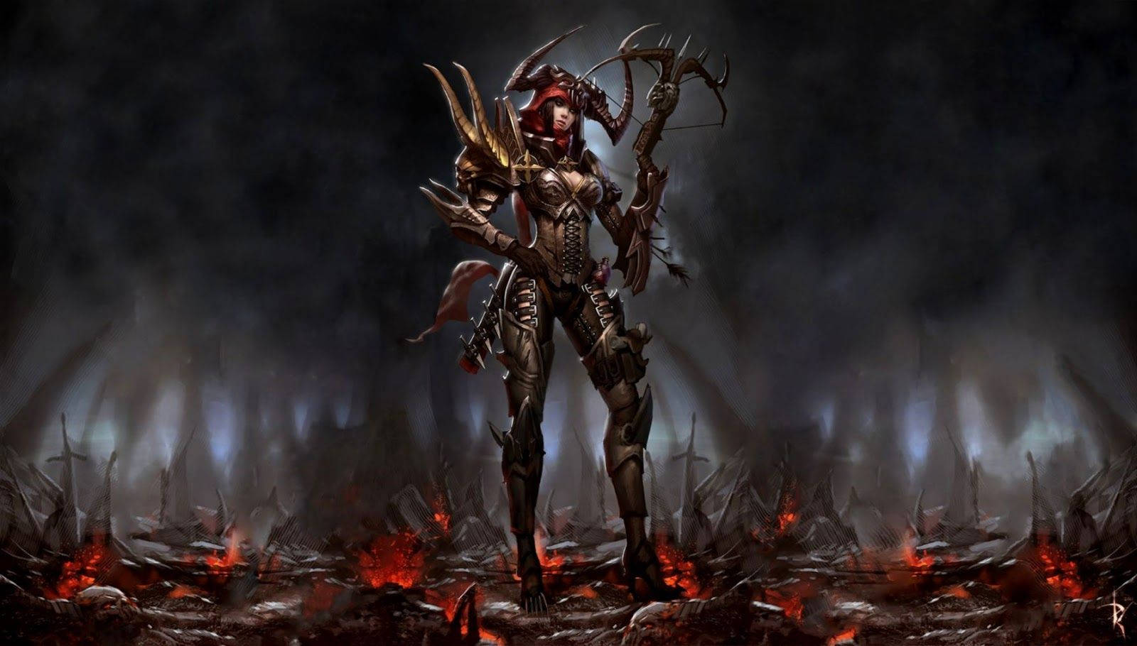 Diablo, demonic female warrior, ornate armor, HD Desktop Wallpaper