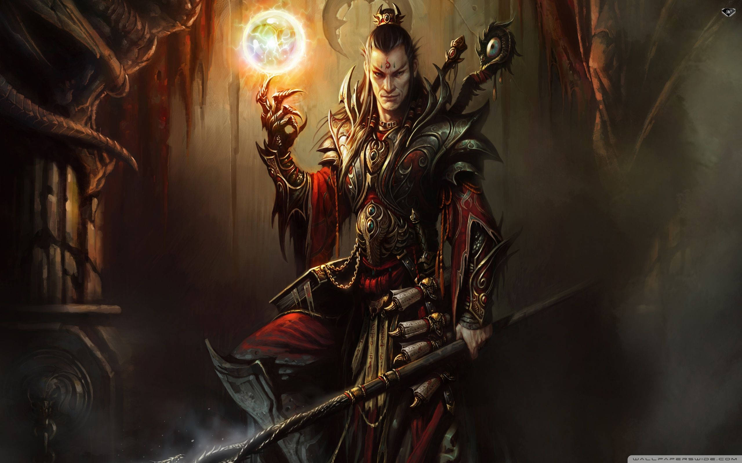 Diablo, elf warlock, glowing orb, 2K Desktop Wallpaper