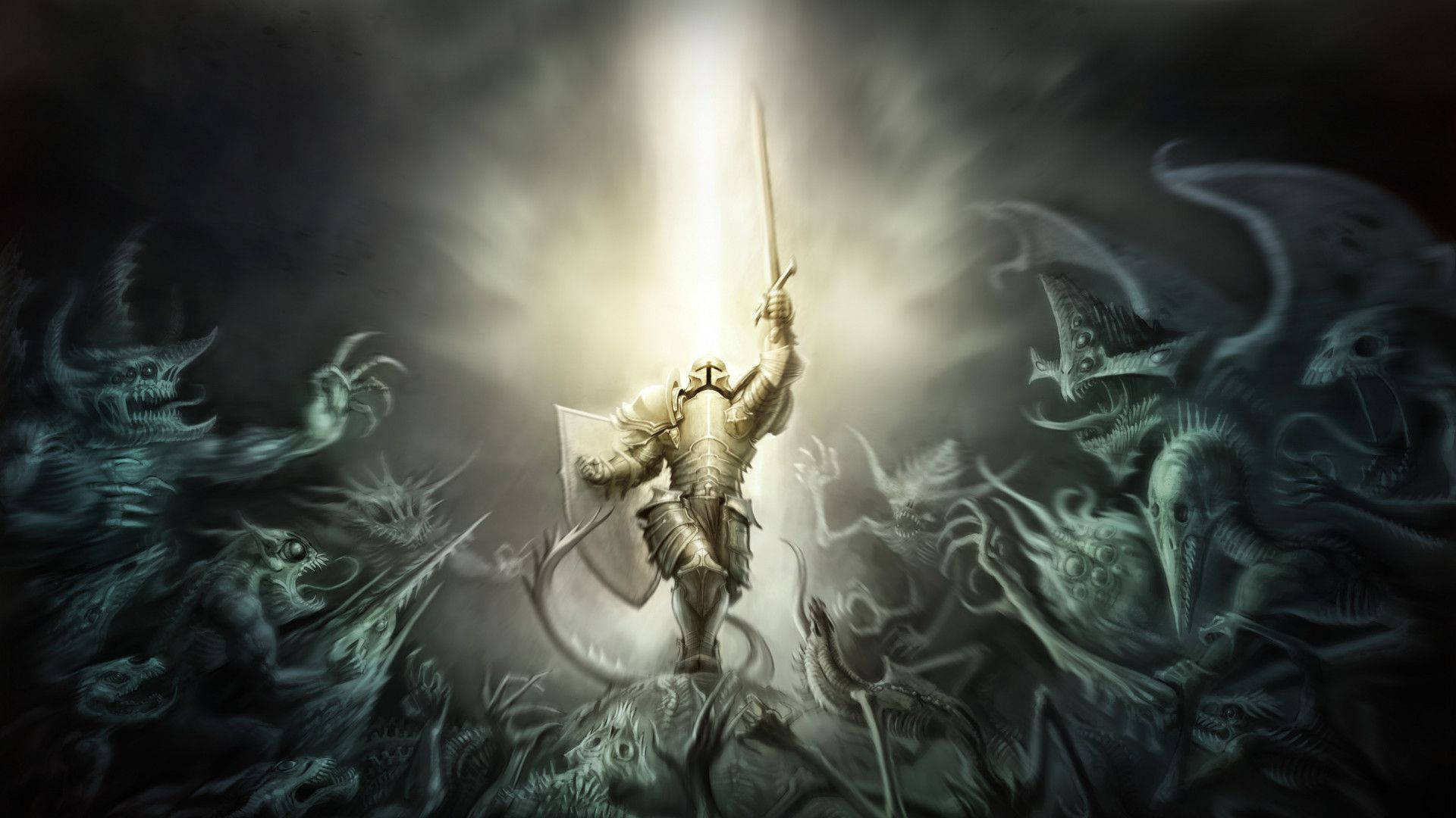 Diablo, knight, golden armor, Full HD Desktop Wallpaper