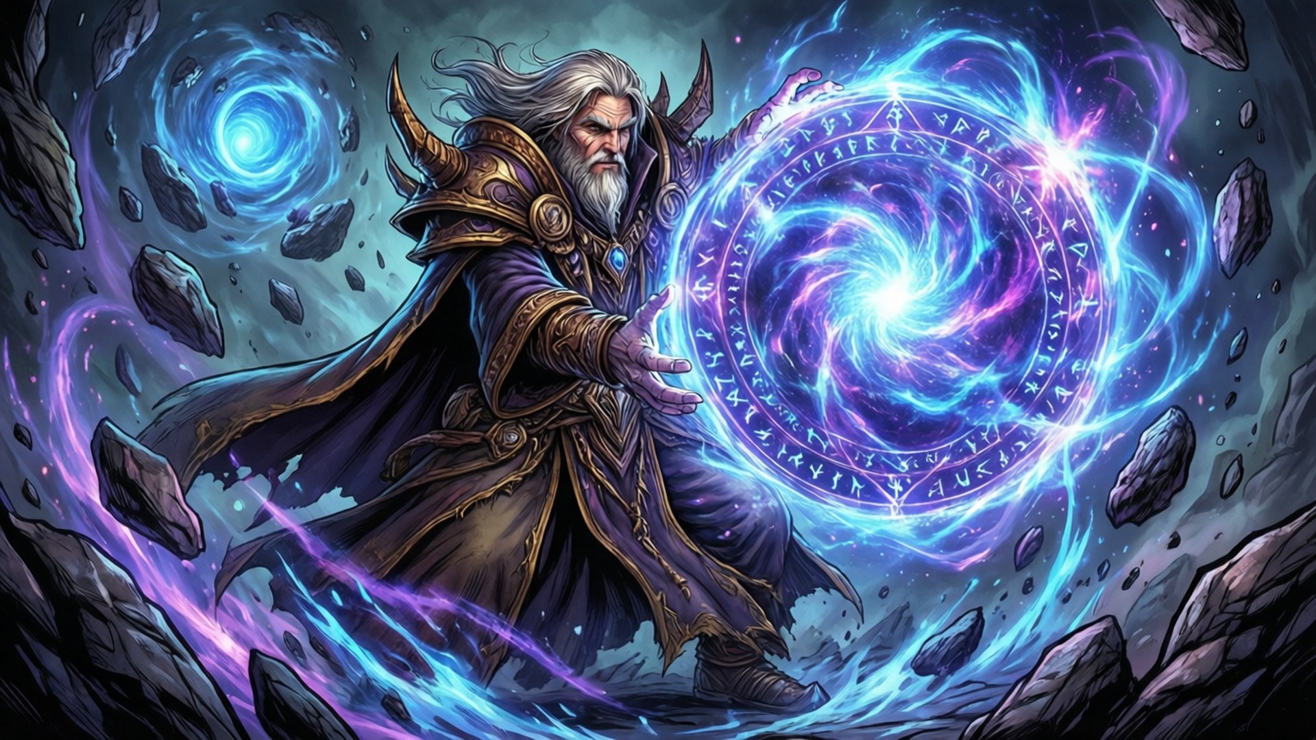 wizard, white hair, horns, Full HD Desktop Wallpaper