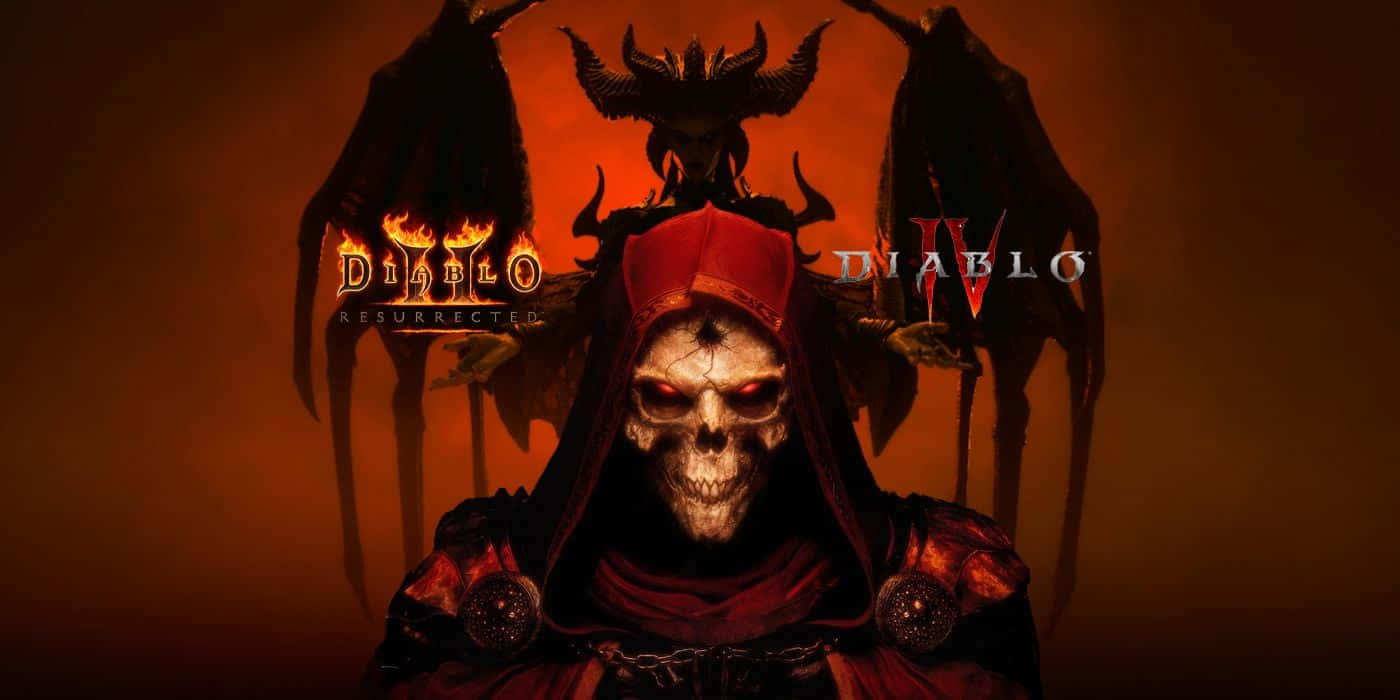 Diablo 2, red hooded robes, fiery orange backdrop, HD Desktop Wallpaper