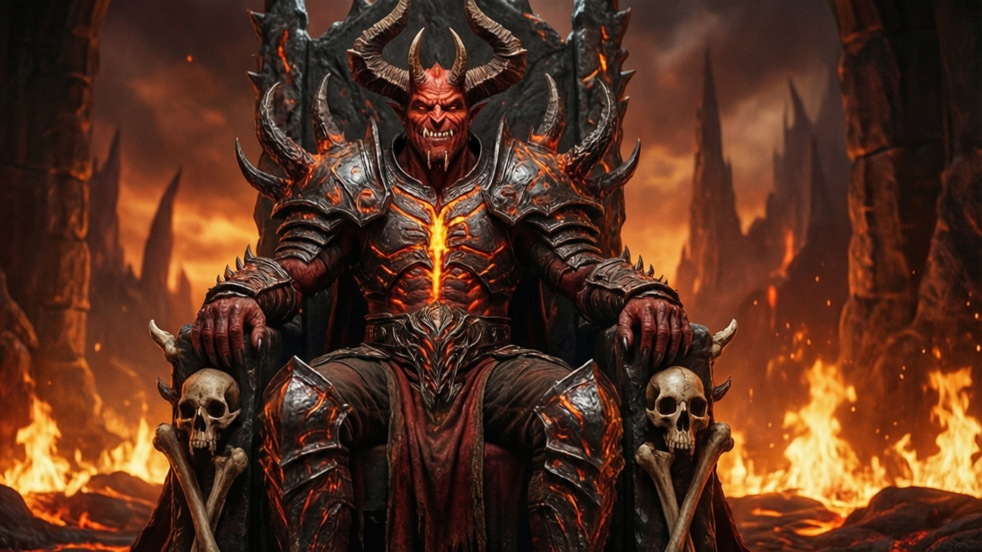 Diablo, spiked throne, fiery lava, Full HD Desktop Wallpaper