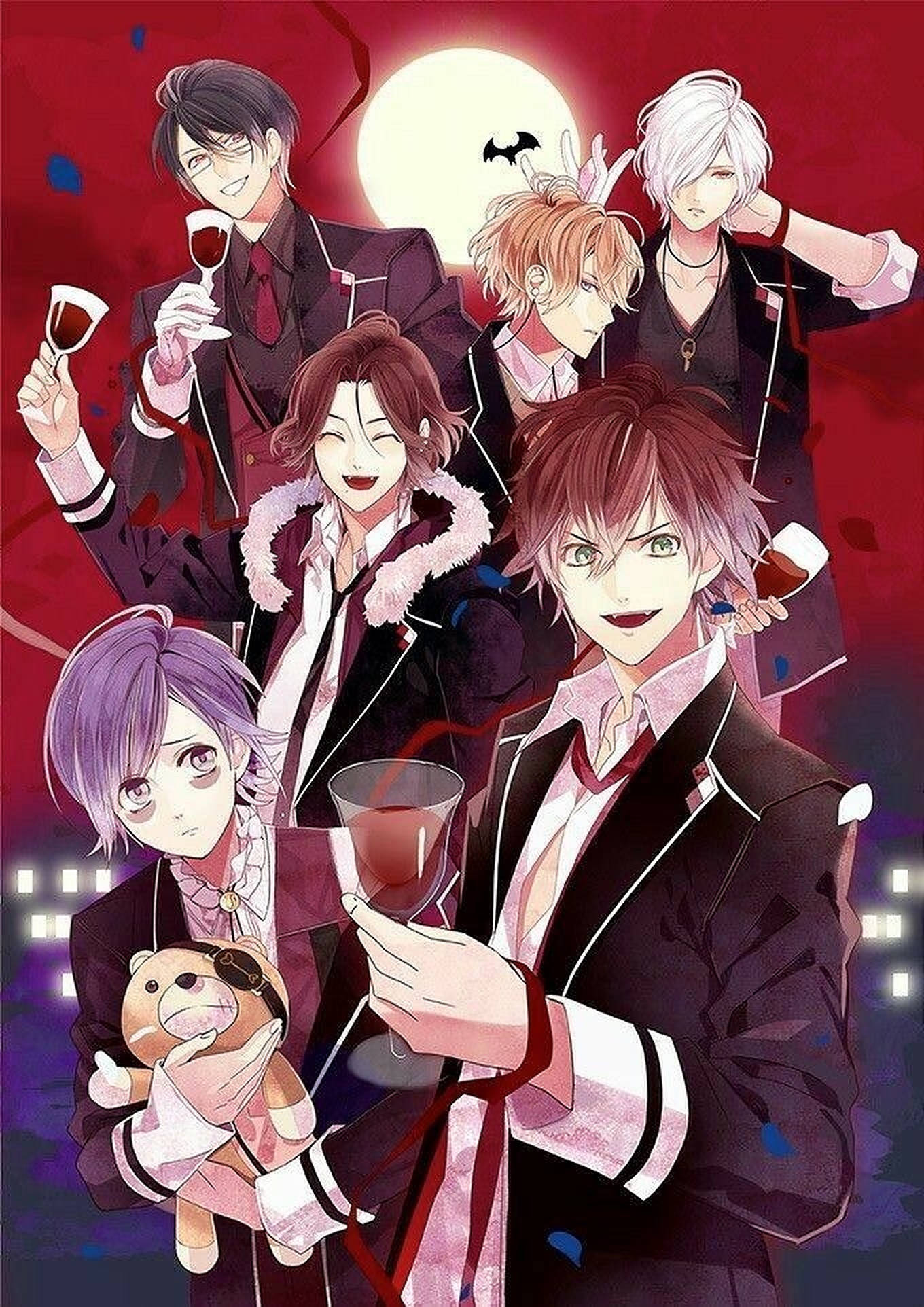 Diabolik Lovers, red wine, formal wear, Full HD Phone Wallpaper