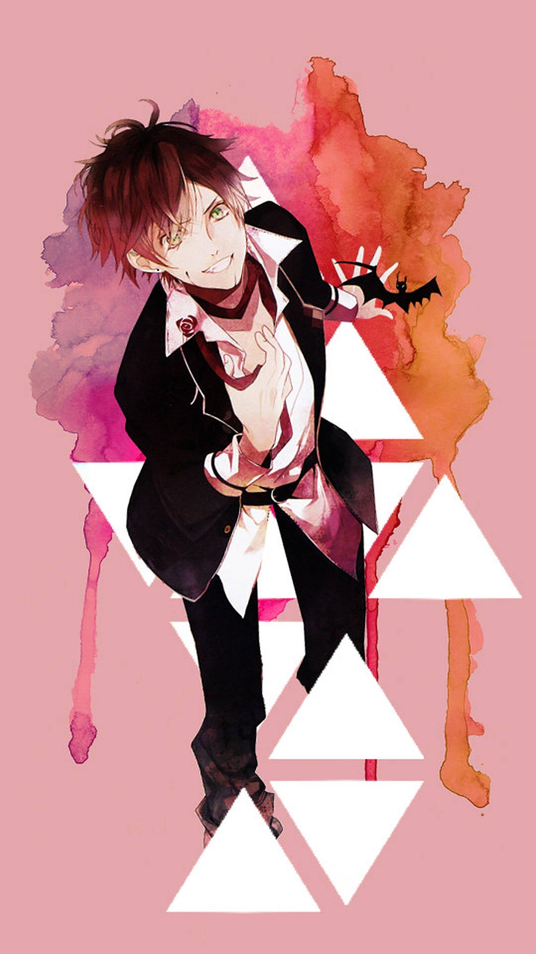 Diabolik Lovers, triangles, pink watercolor background, Full HD Phone Wallpaper