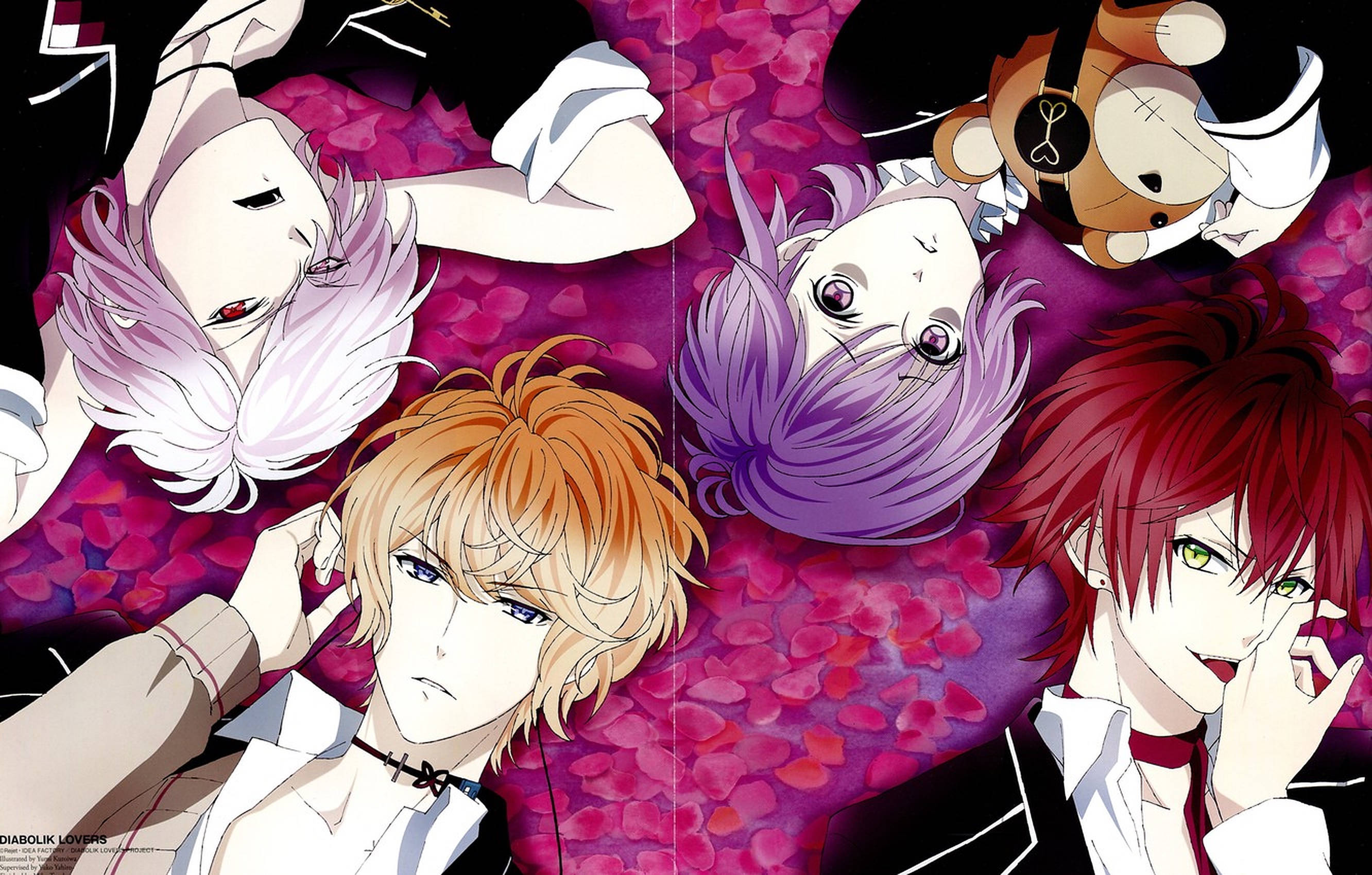 Diabolik Lovers, rose petals, anime characters, 2K Desktop Wallpaper