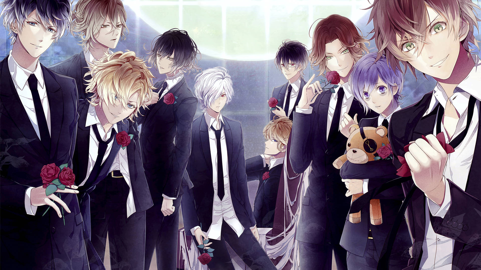 Diabolik Lovers, red roses, black suits, Full HD Desktop Wallpaper
