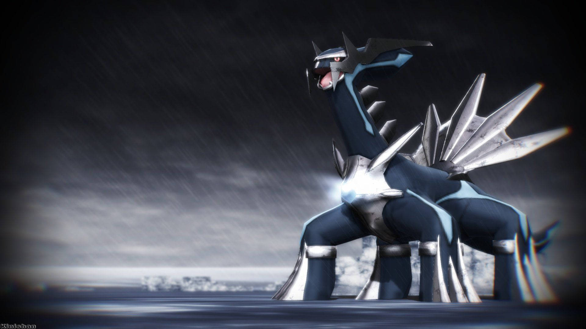 Dialga, monochrome, dark blue, Full HD Desktop Wallpaper