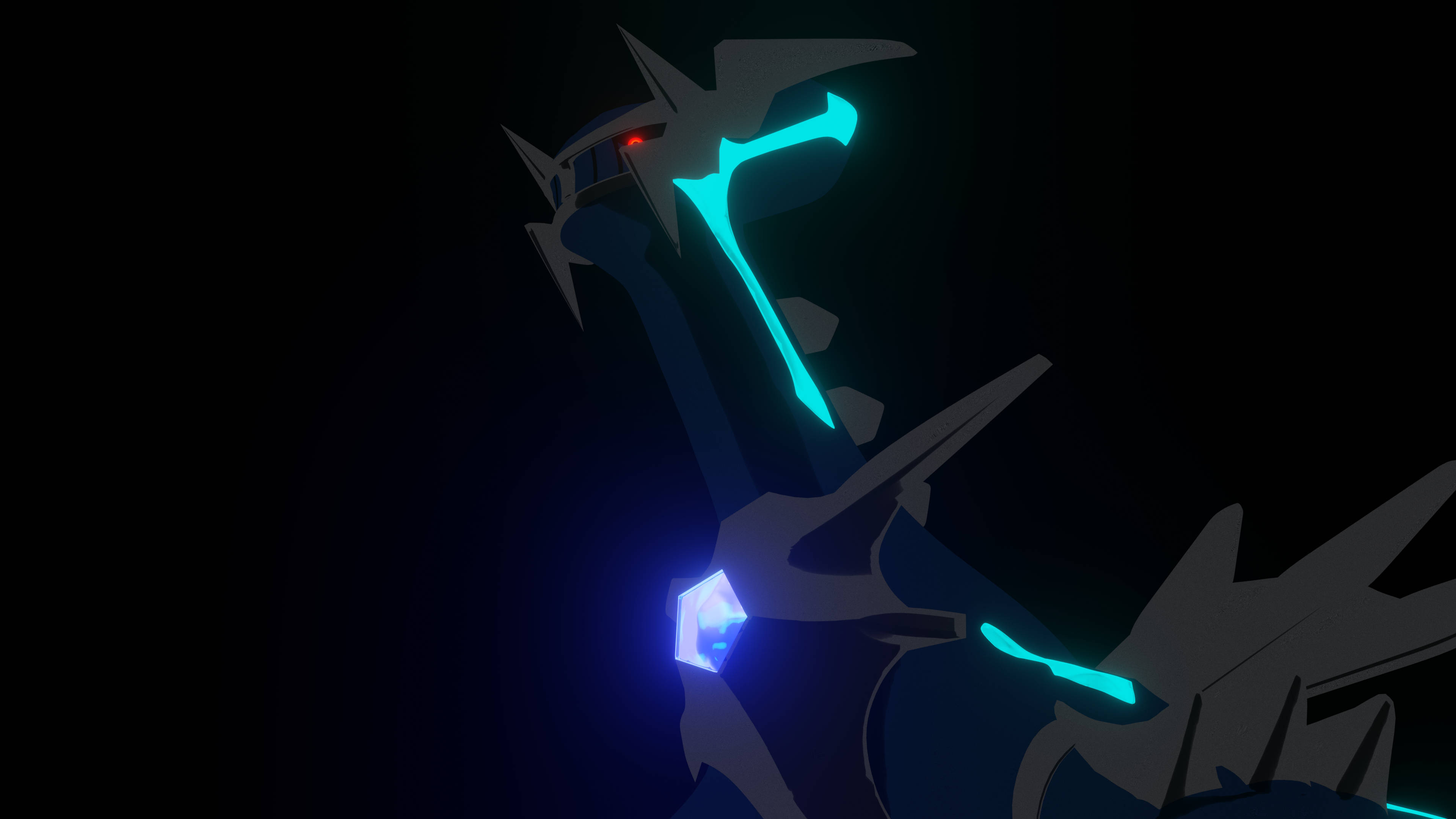 Dialga, glowing blue, red robotic creature, 4K Desktop Wallpaper