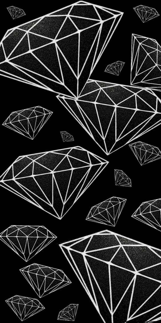 black and white diamond pattern, geometric diamond outlines, white, SD Phone Wallpaper