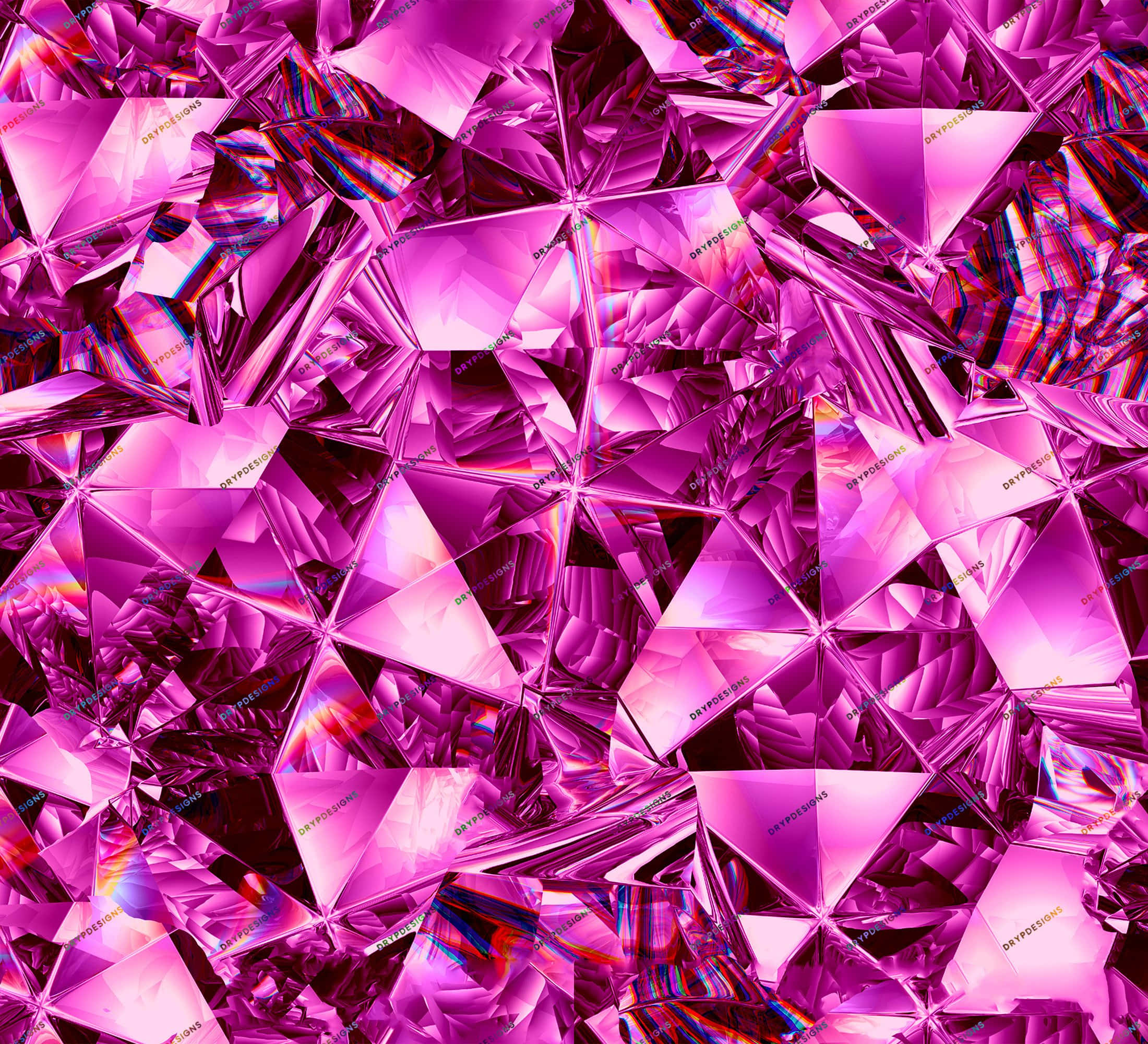 Diamond Aesthetic, faceted pink crystals, rainbow hues, Full HD Desktop Wallpaper