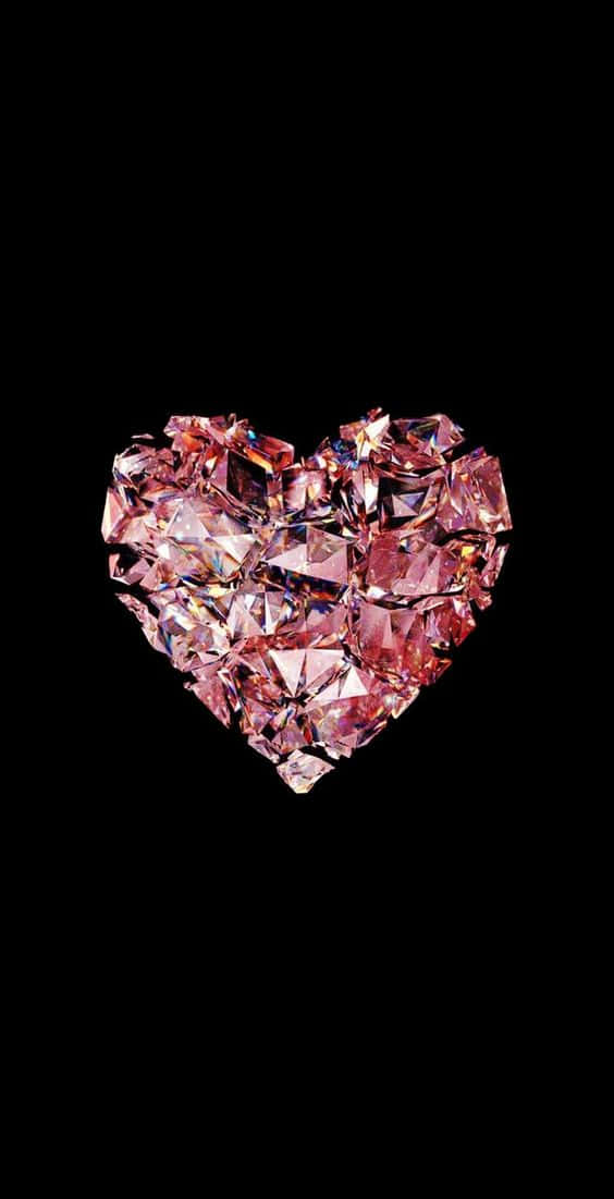 Heart Diamond Aesthetic, pink heart-shaped diamond cluster, multifaceted brilliance, SD Phone Wallpaper