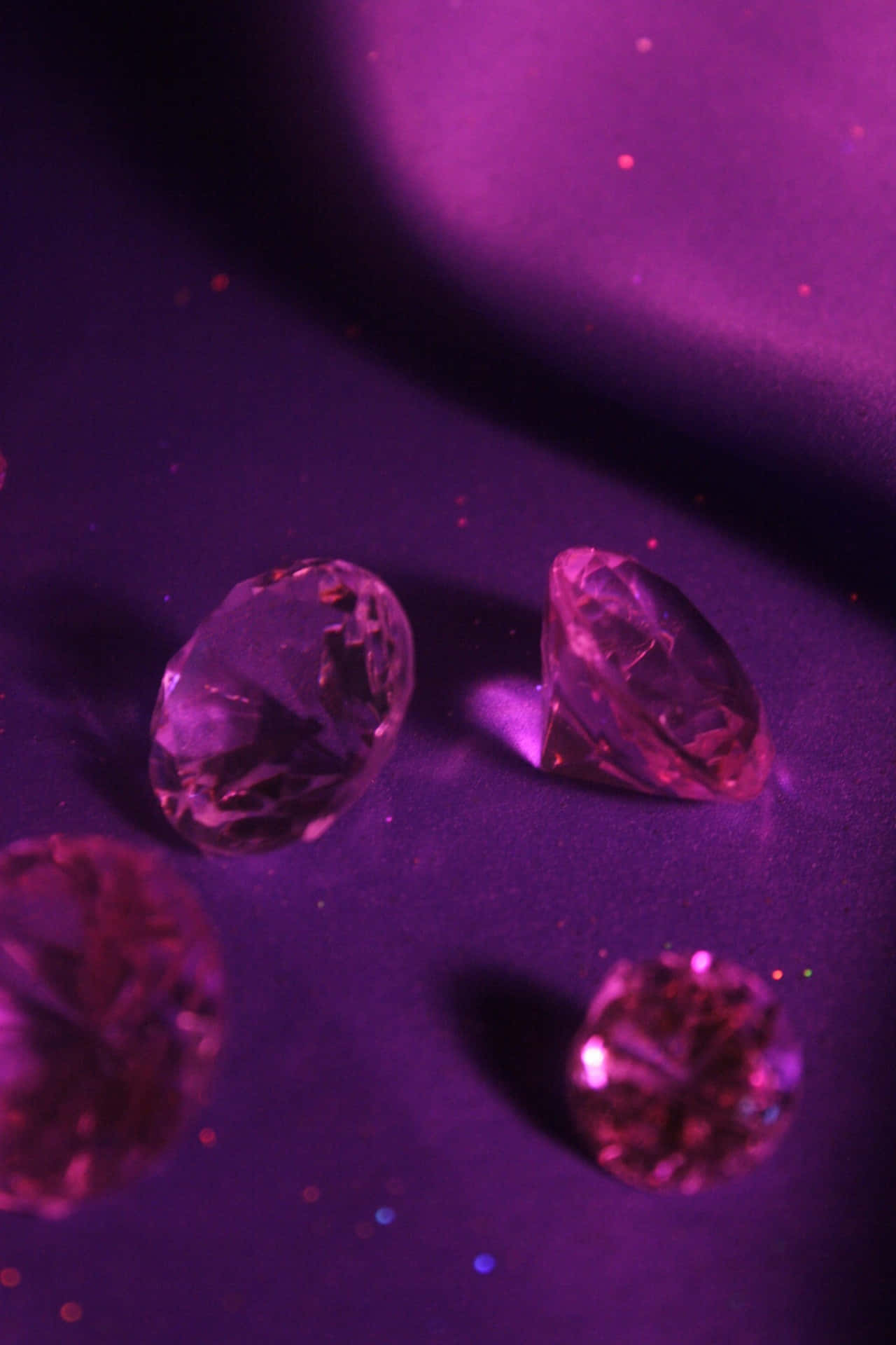 Diamond Aesthetic, pink gemstones, purple light, Full HD Phone Wallpaper