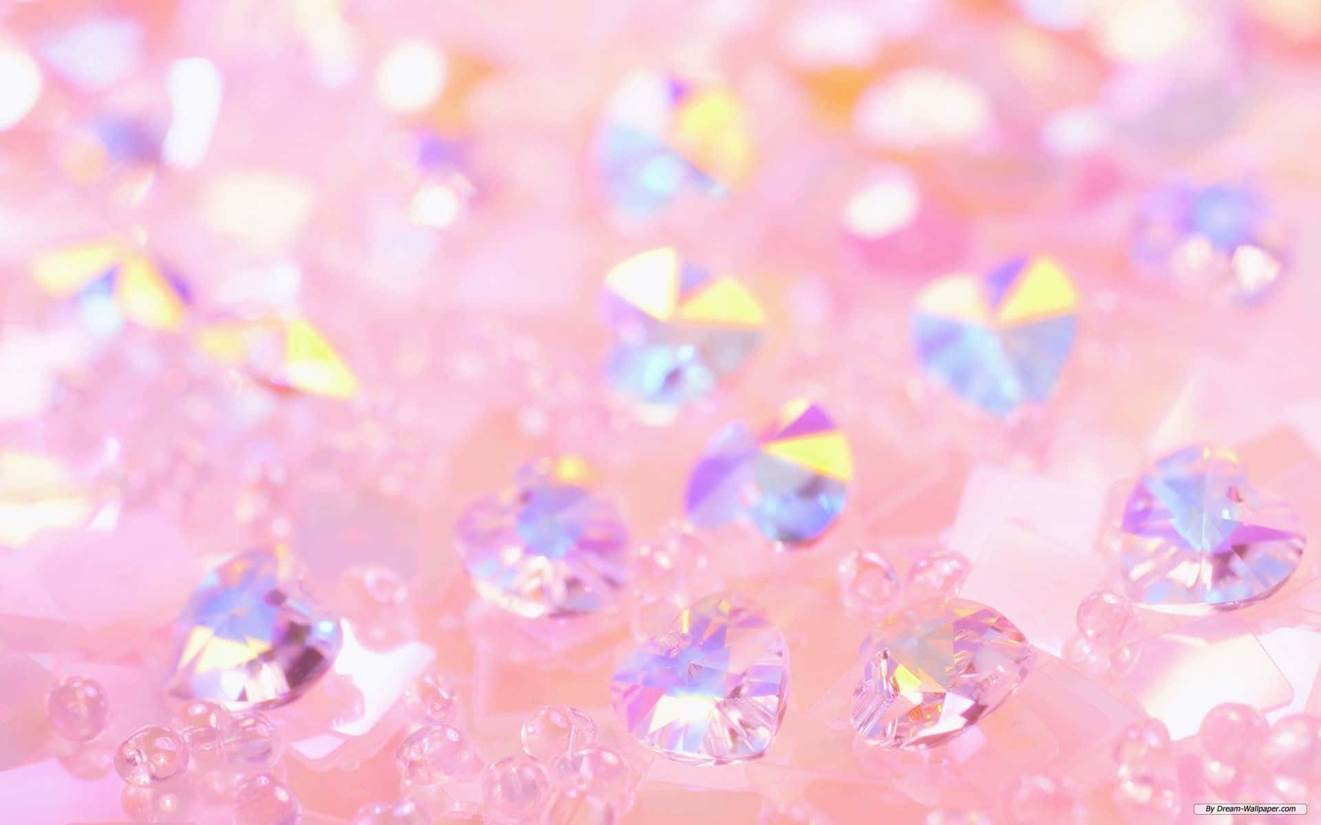 Diamond Aesthetic, pink surface, heart-shaped crystals, Full HD Desktop Wallpaper