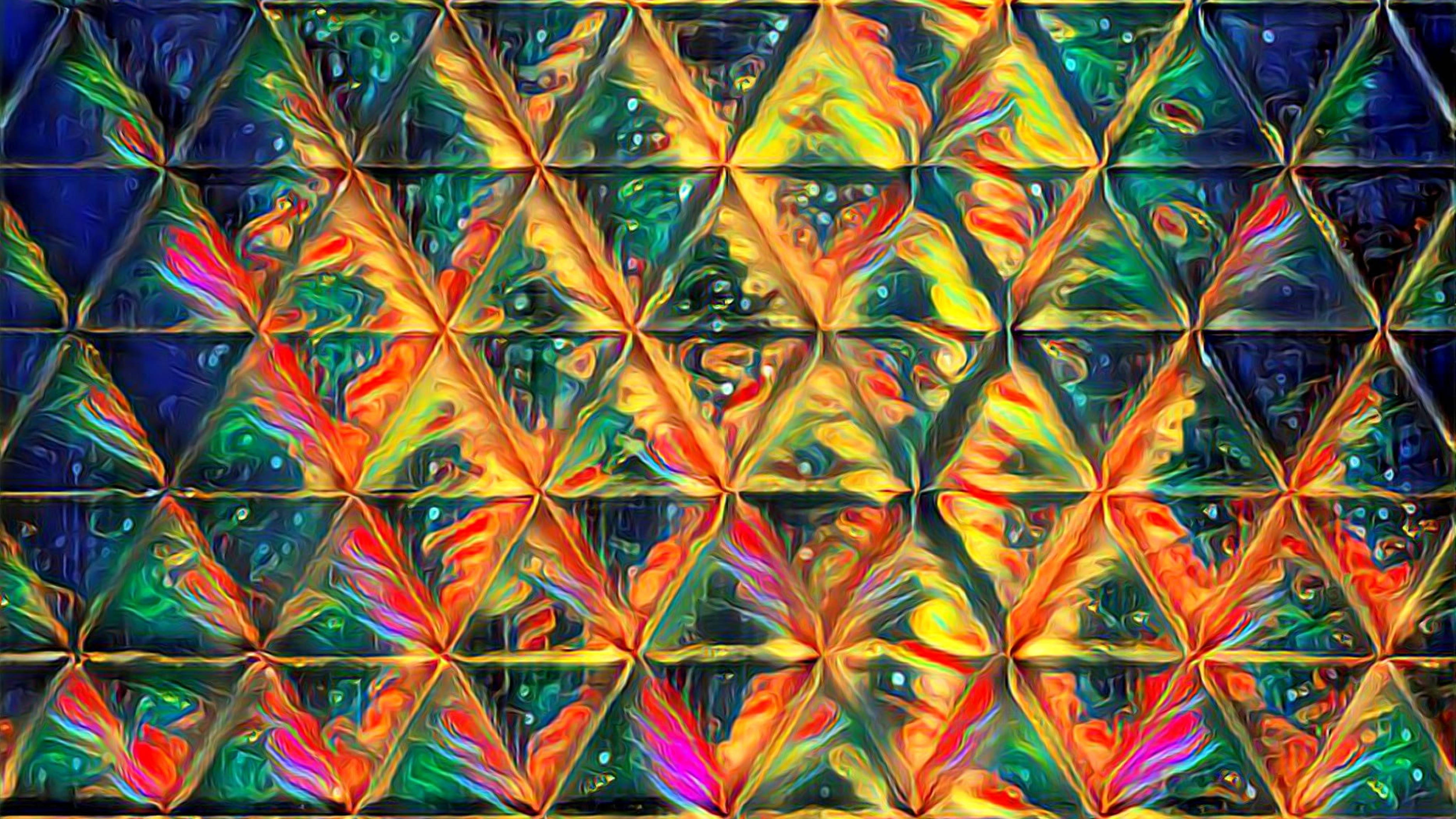 multicolor reflective holographic diamonds, neon colors, glowing triangular cells, 4K Desktop Wallpaper