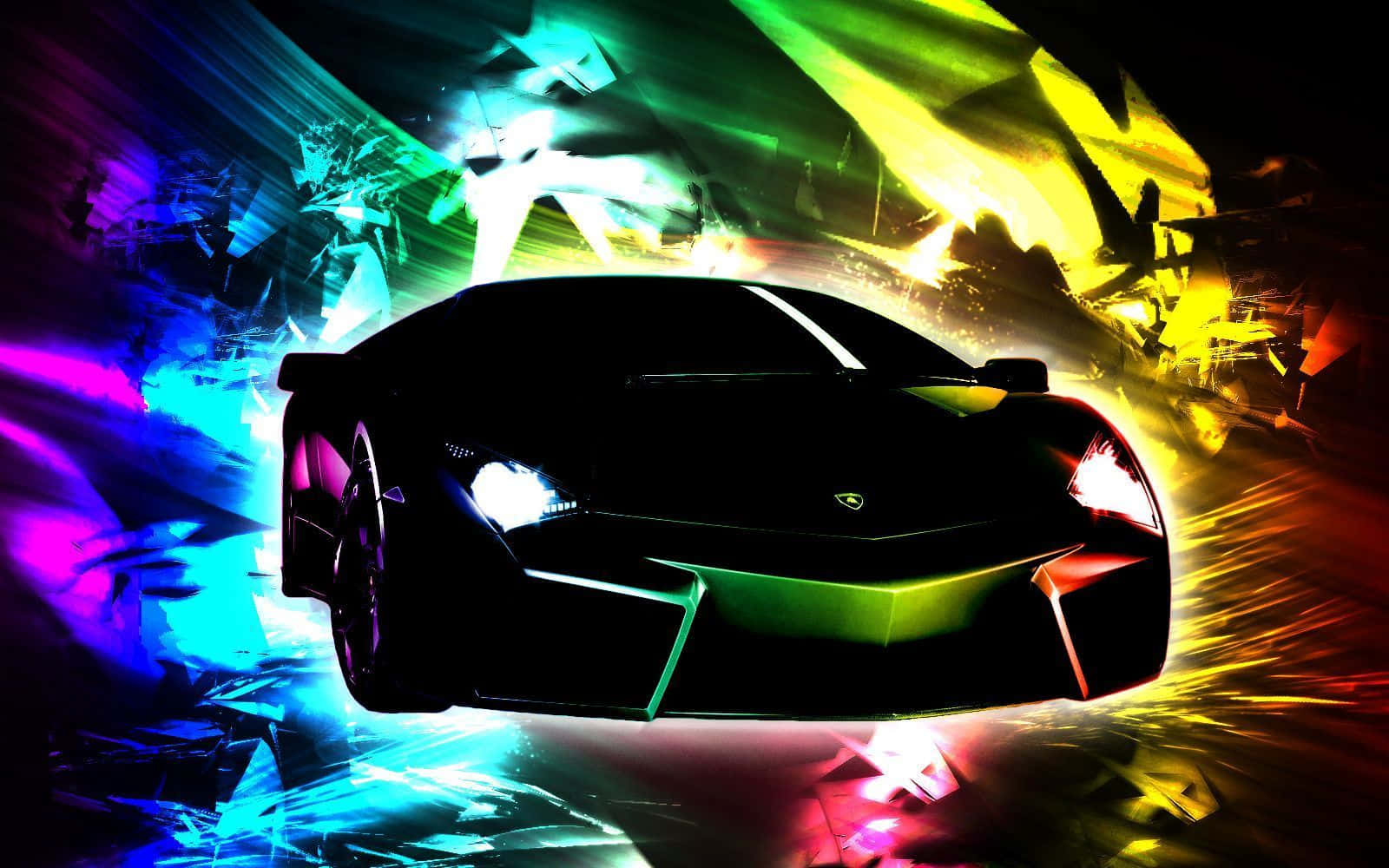 black sports car, neon lights, vibrant abstract background, HD Desktop Wallpaper