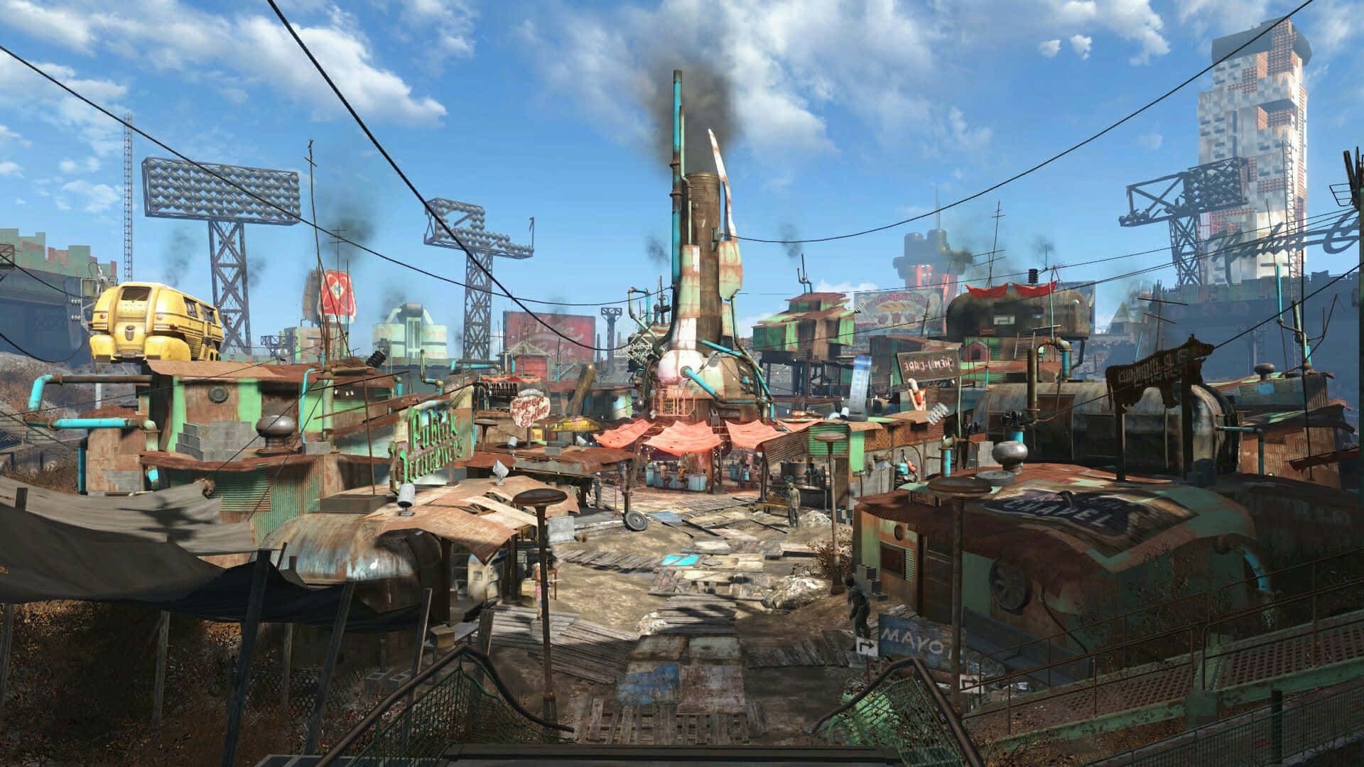 Diamond City, Nightlife, post-apocalyptic wasteland, Full HD Desktop Wallpaper