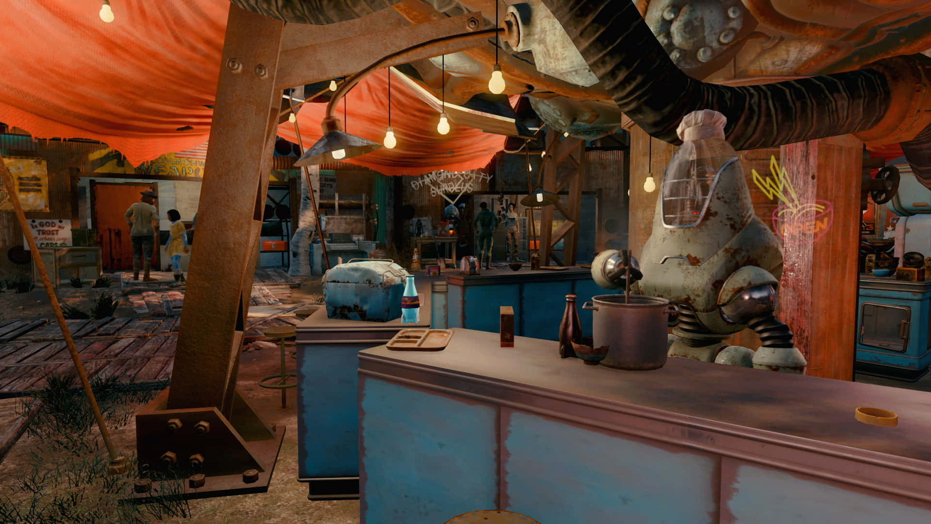 Diamond City, Night, rusty metal decor, Full HD Desktop Wallpaper