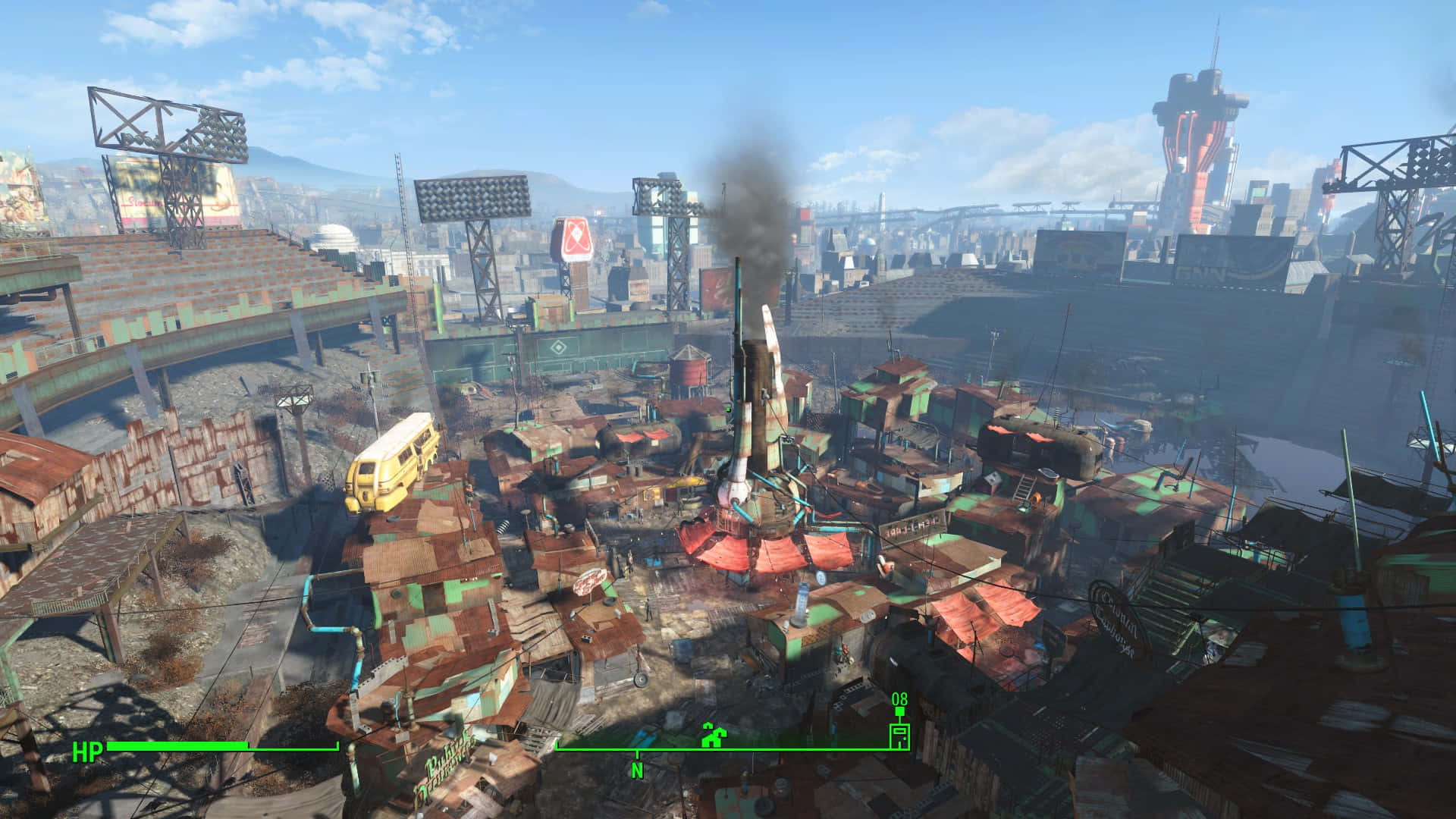 Diamond City, dusk, rusted buildings, Full HD Desktop Wallpaper