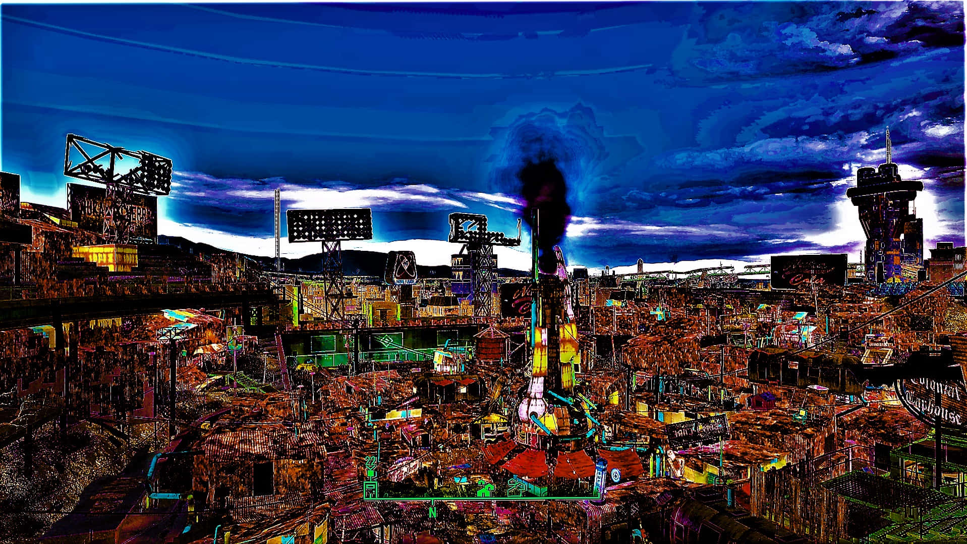 Diamond City, night, neon lights, HD Desktop Wallpaper