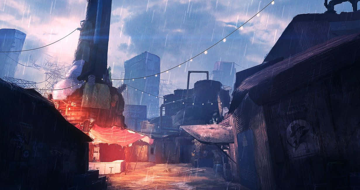 Diamond City, twilight, rain, SD Desktop Wallpaper