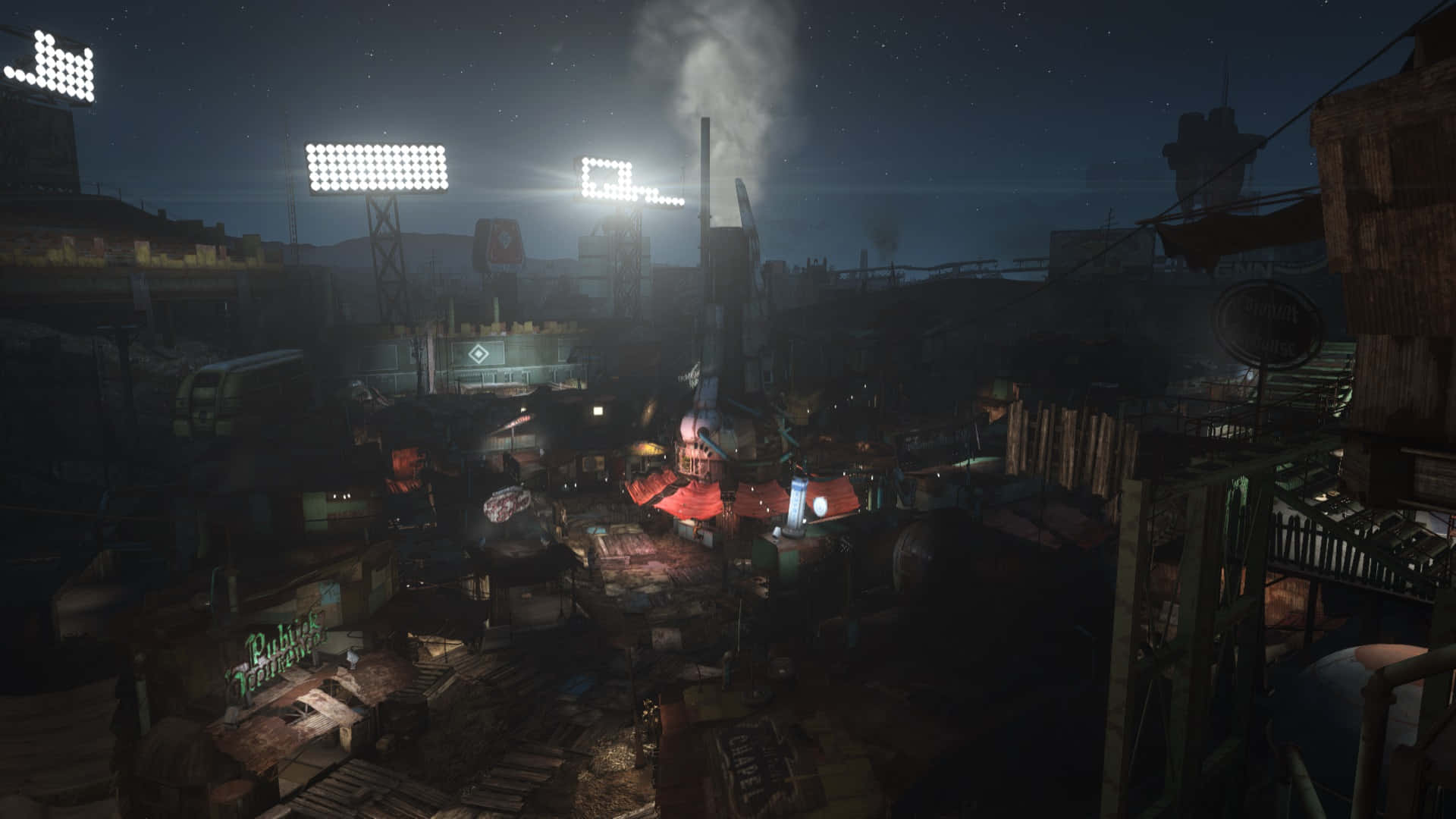 Diamond City, neon-lit, night, Full HD Desktop Wallpaper