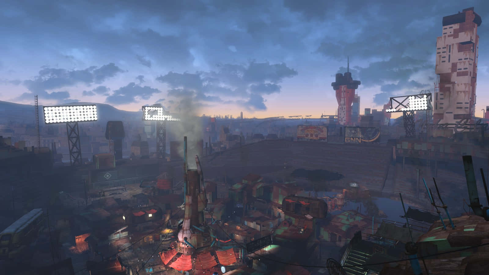 Diamond City, dusk, twilight sky, HD Desktop Wallpaper