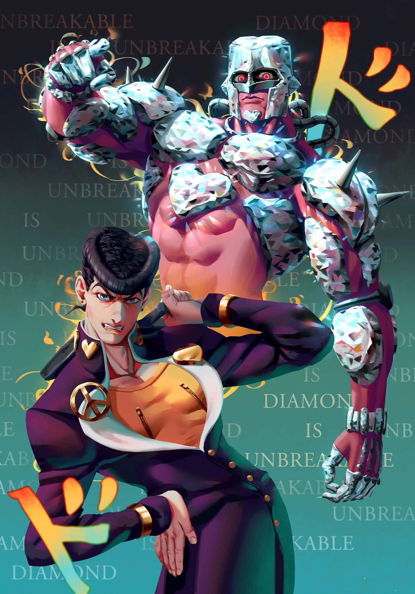 Diamond Is Unbreakable, purple suit, towering armored warrior, Full HD Phone Wallpaper