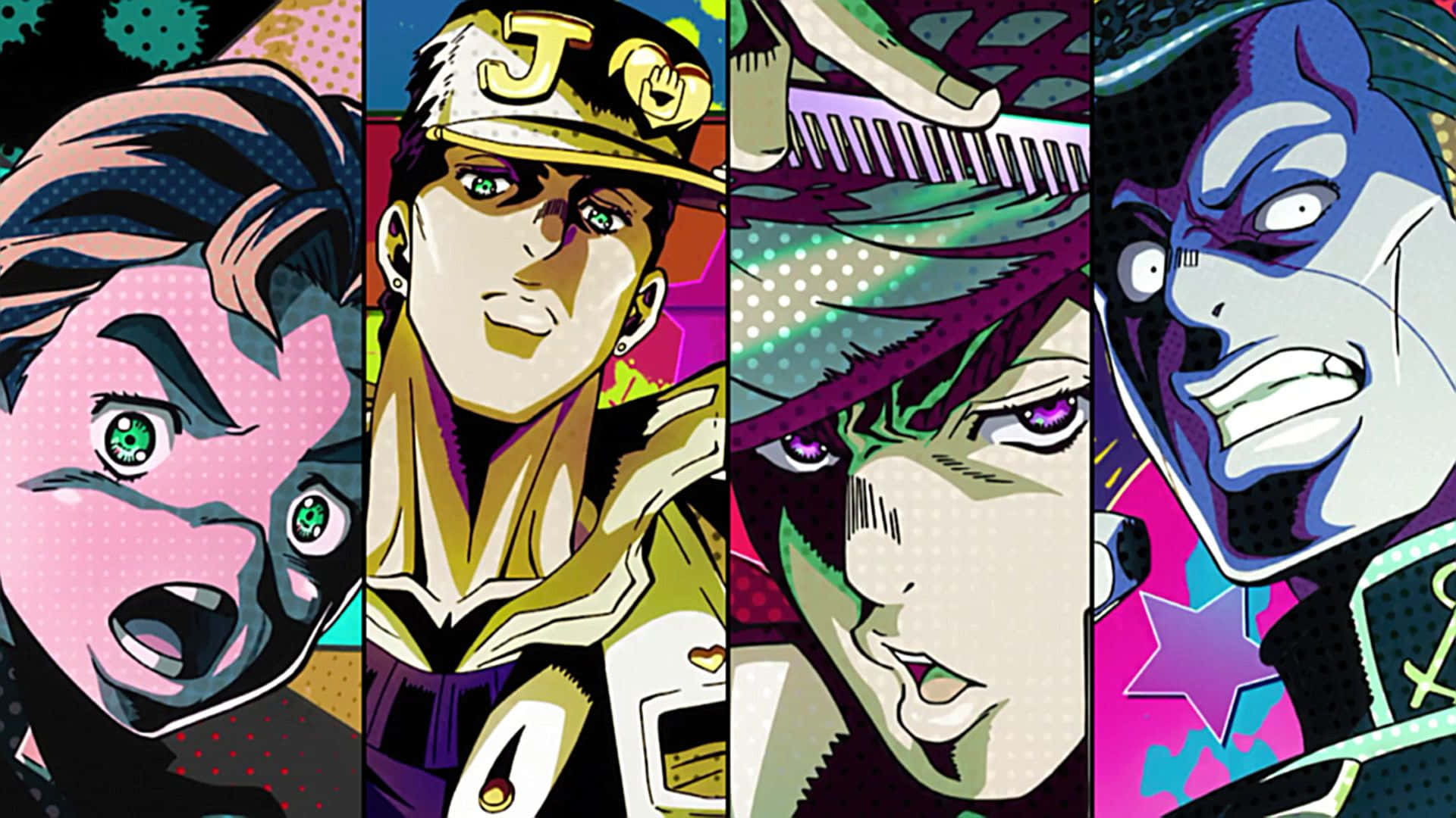 Diamond Is Unbreakable, anime-style, four intense character portraits, Full HD Desktop Wallpaper
