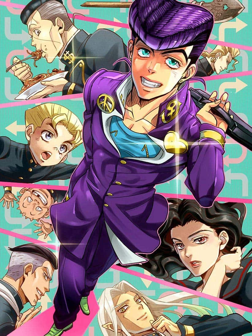 Diamond Is Unbreakable, purple-suited character, teal eyes, SD Phone Wallpaper