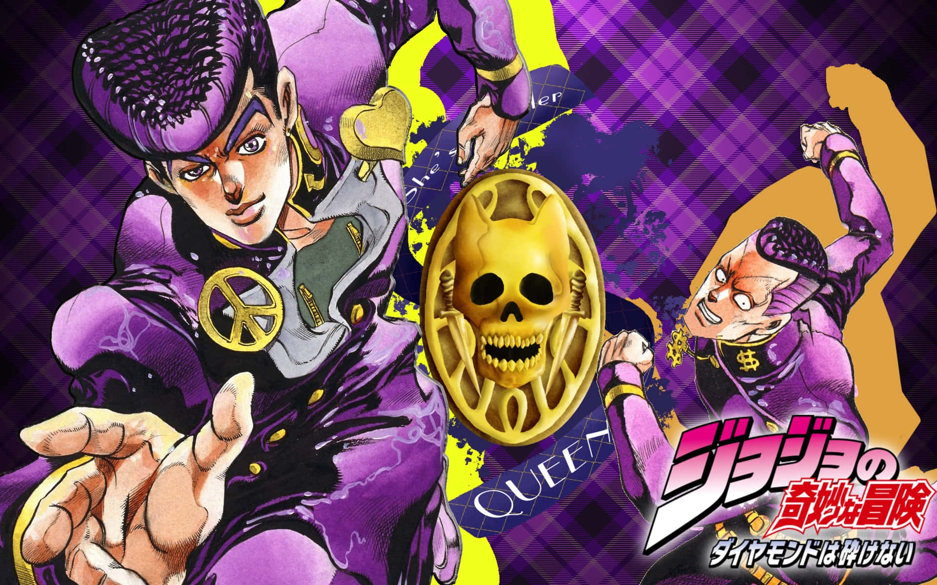 Diamond Is Unbreakable, purple suits, golden skull medallion, Full HD Desktop Wallpaper