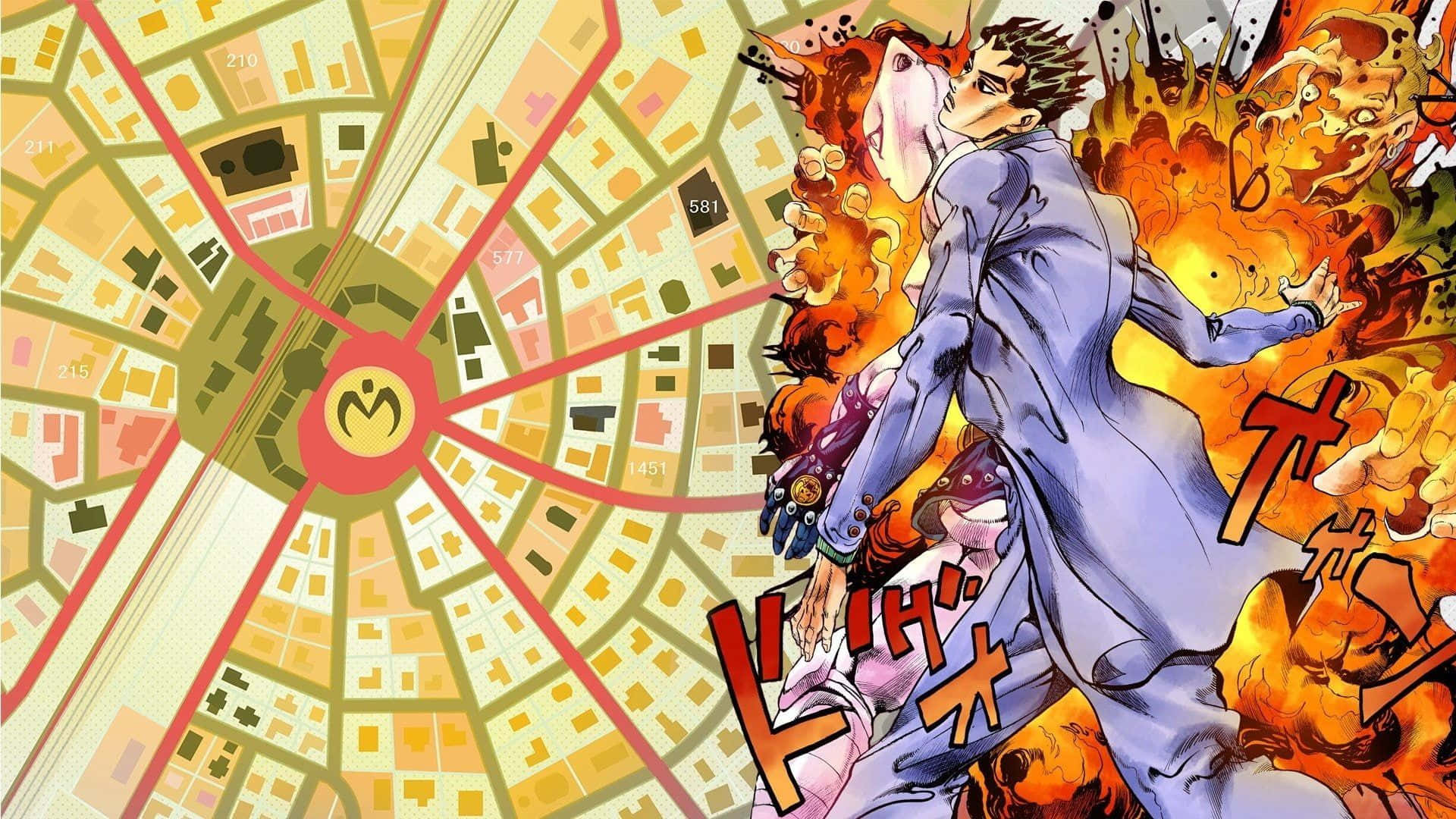 Diamond Is Unbreakable, blue suit, fiery explosions, Full HD Desktop Wallpaper