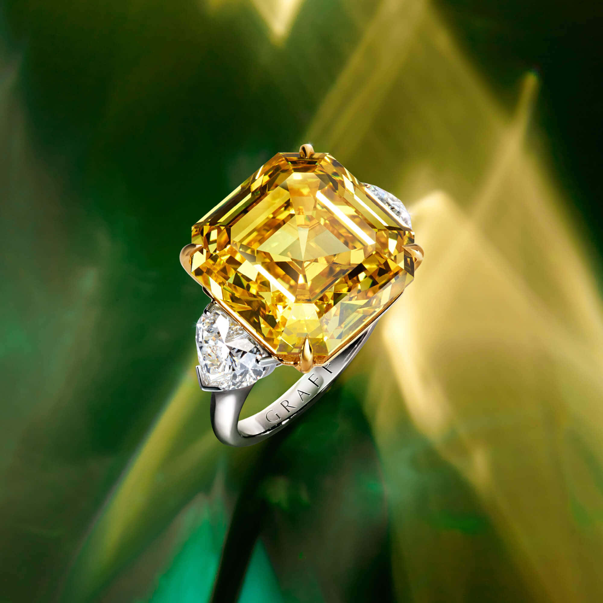 yellow cushion-cut diamond, white diamonds, vibrant green and gold abstract background, Full HD Desktop Wallpaper