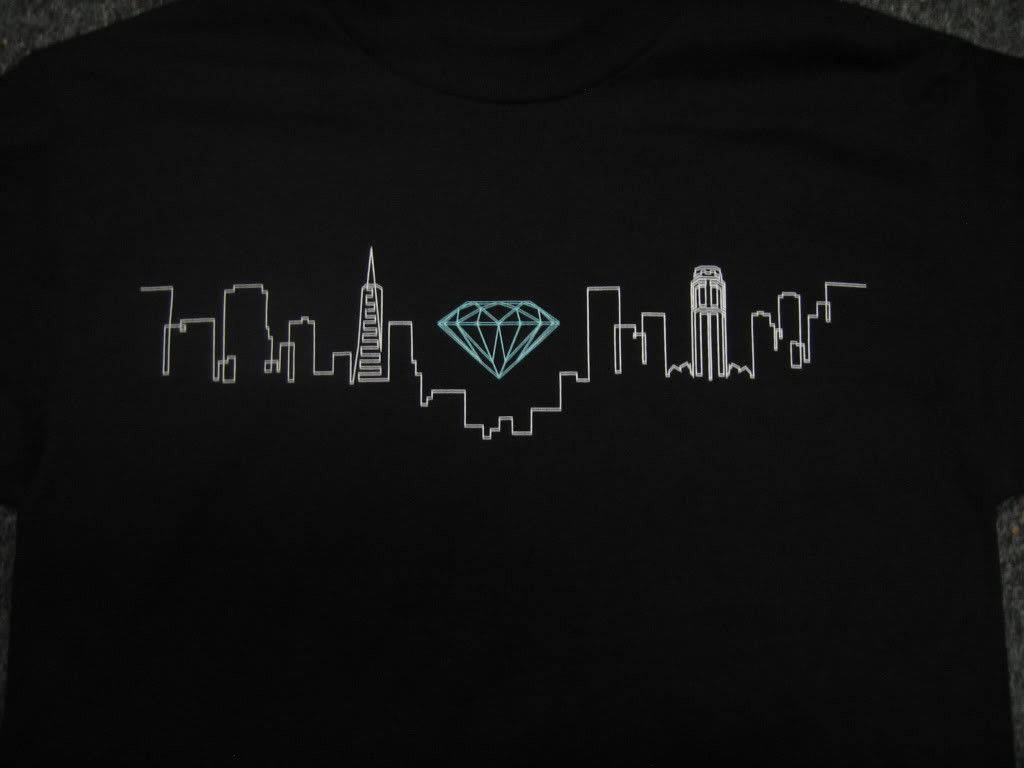 Diamond Supply Co, black t-shirt, white line-art city skyline, SD Desktop Wallpaper