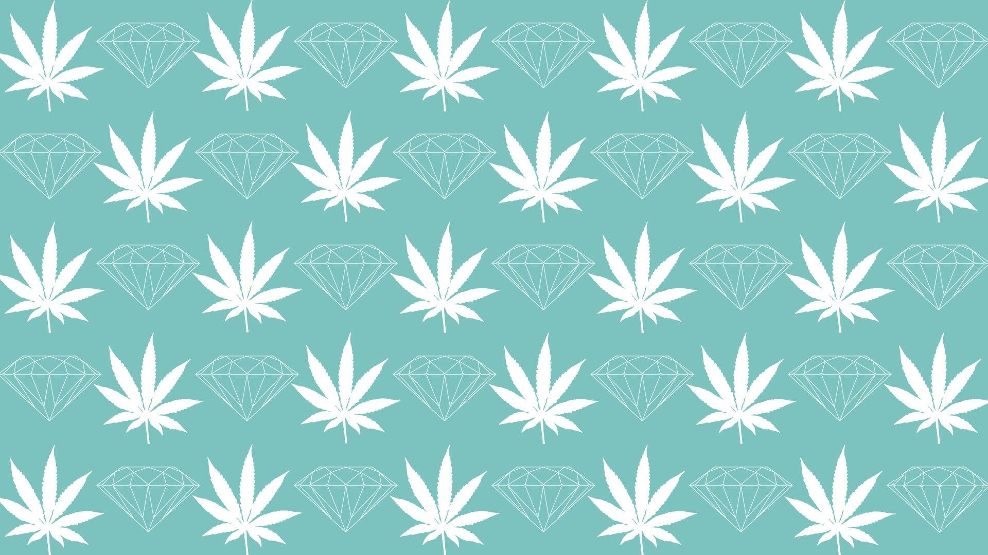 Diamond Supply Co, white cannabis pattern, teal background, Full HD Desktop Wallpaper