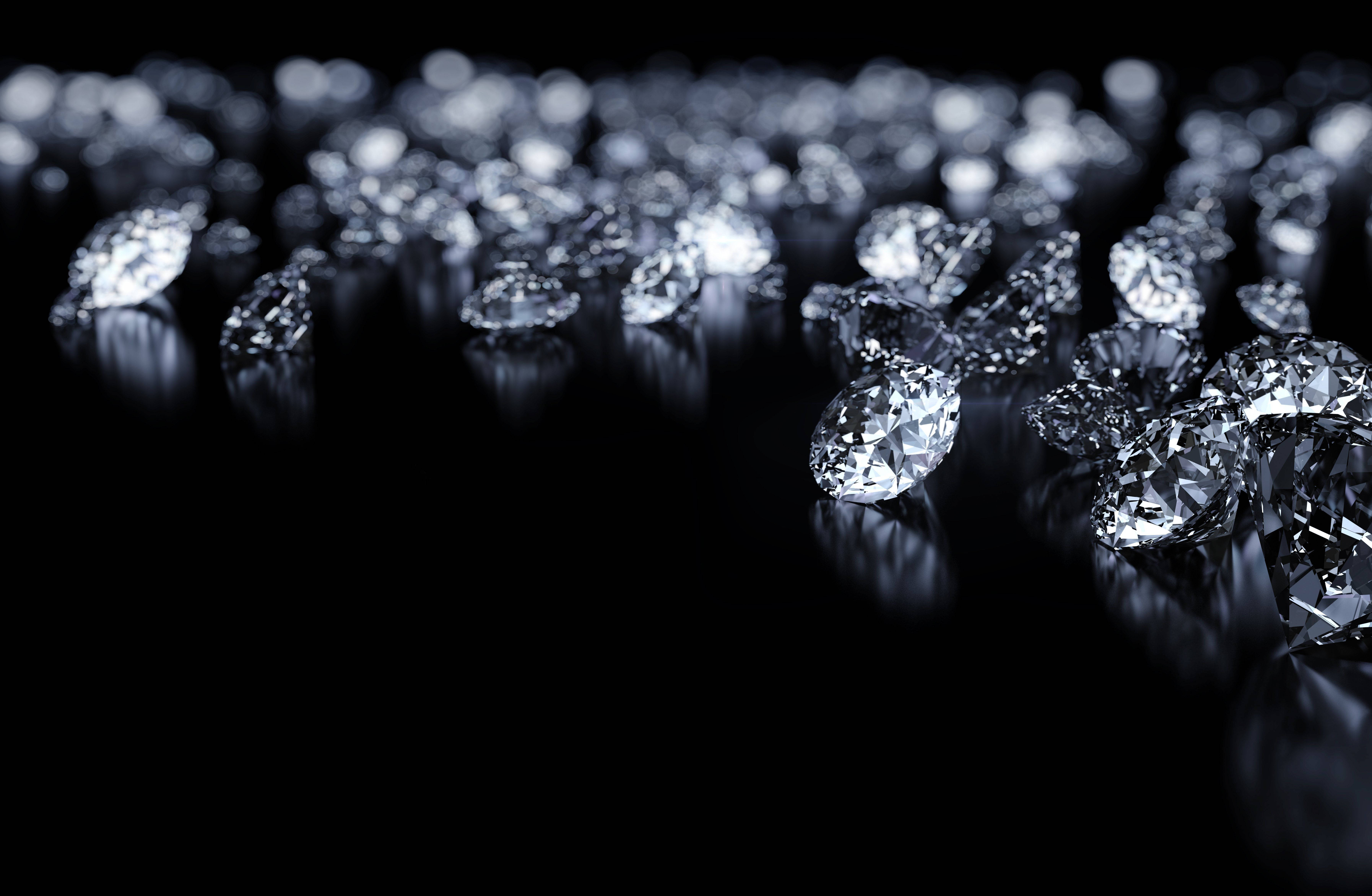 sparkling diamond jewels, black reflective surface, shallow depth of field, 5K Desktop Wallpaper