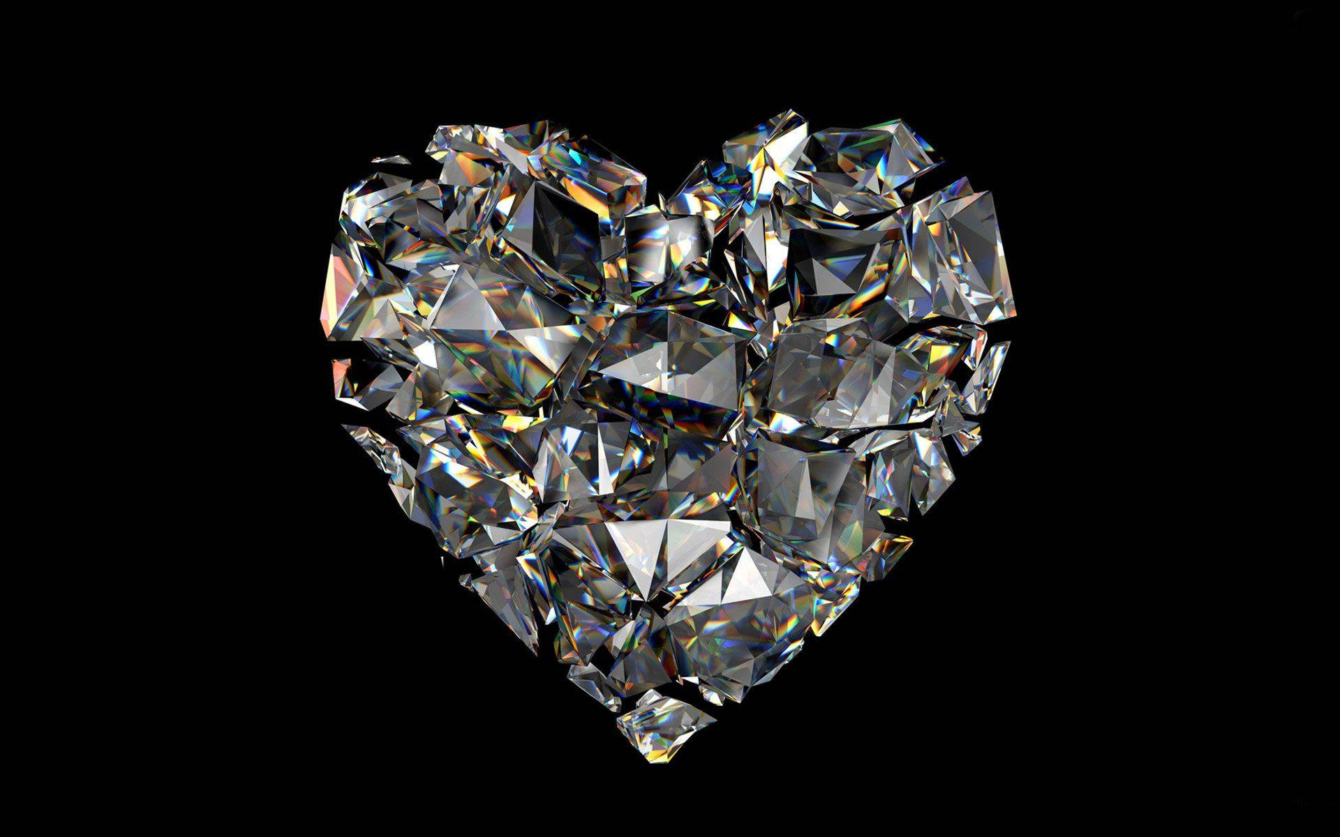 abstract crystal diamond heart, heart-shaped diamond cluster, prismatic light, Full HD Desktop Wallpaper