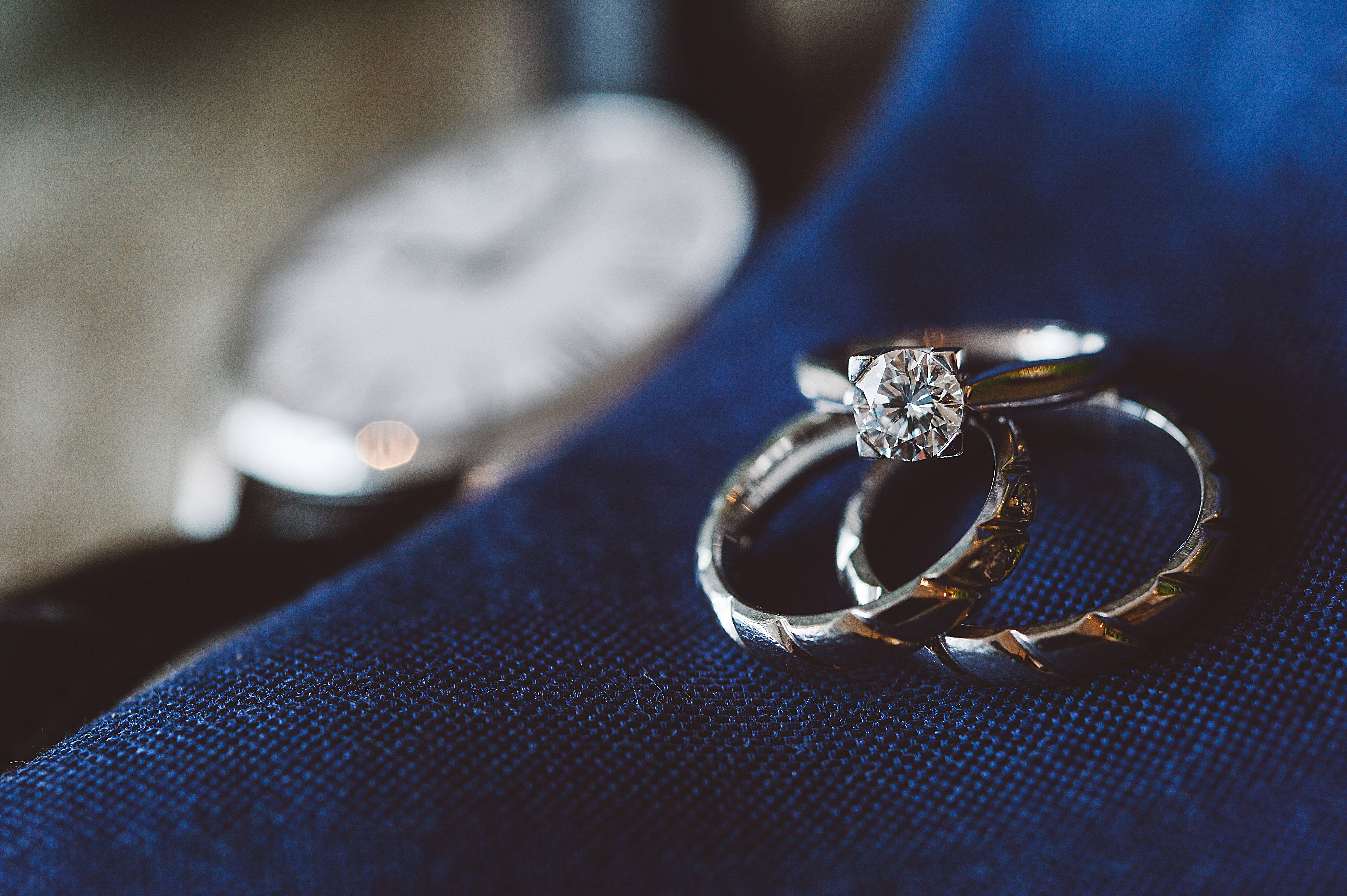 diamond rings, wristwatch, deep blue fabric, 4K Desktop Wallpaper