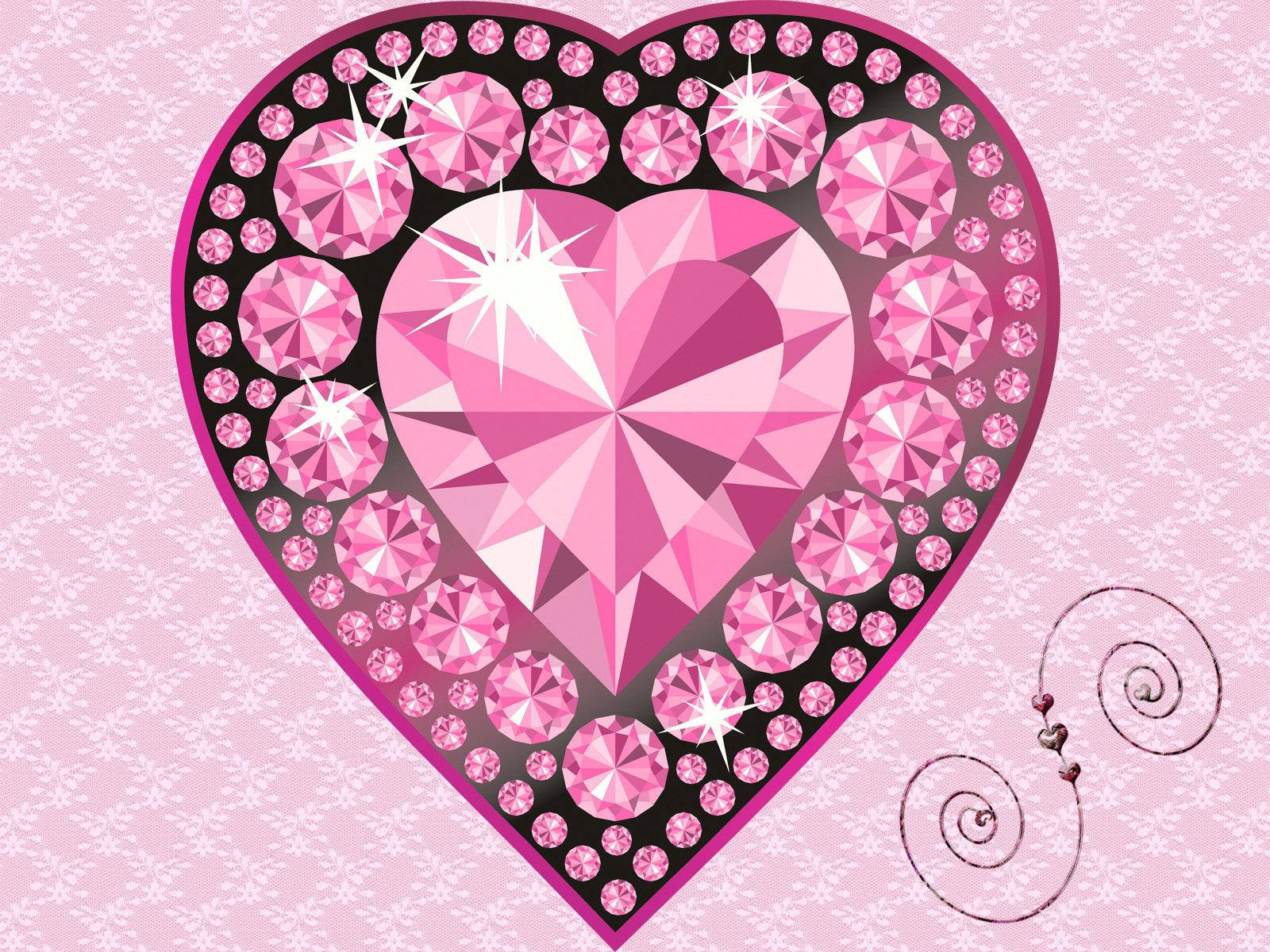 pink glitter diamond heart, pink gemstone heart, smaller pink gems, HD Desktop Wallpaper