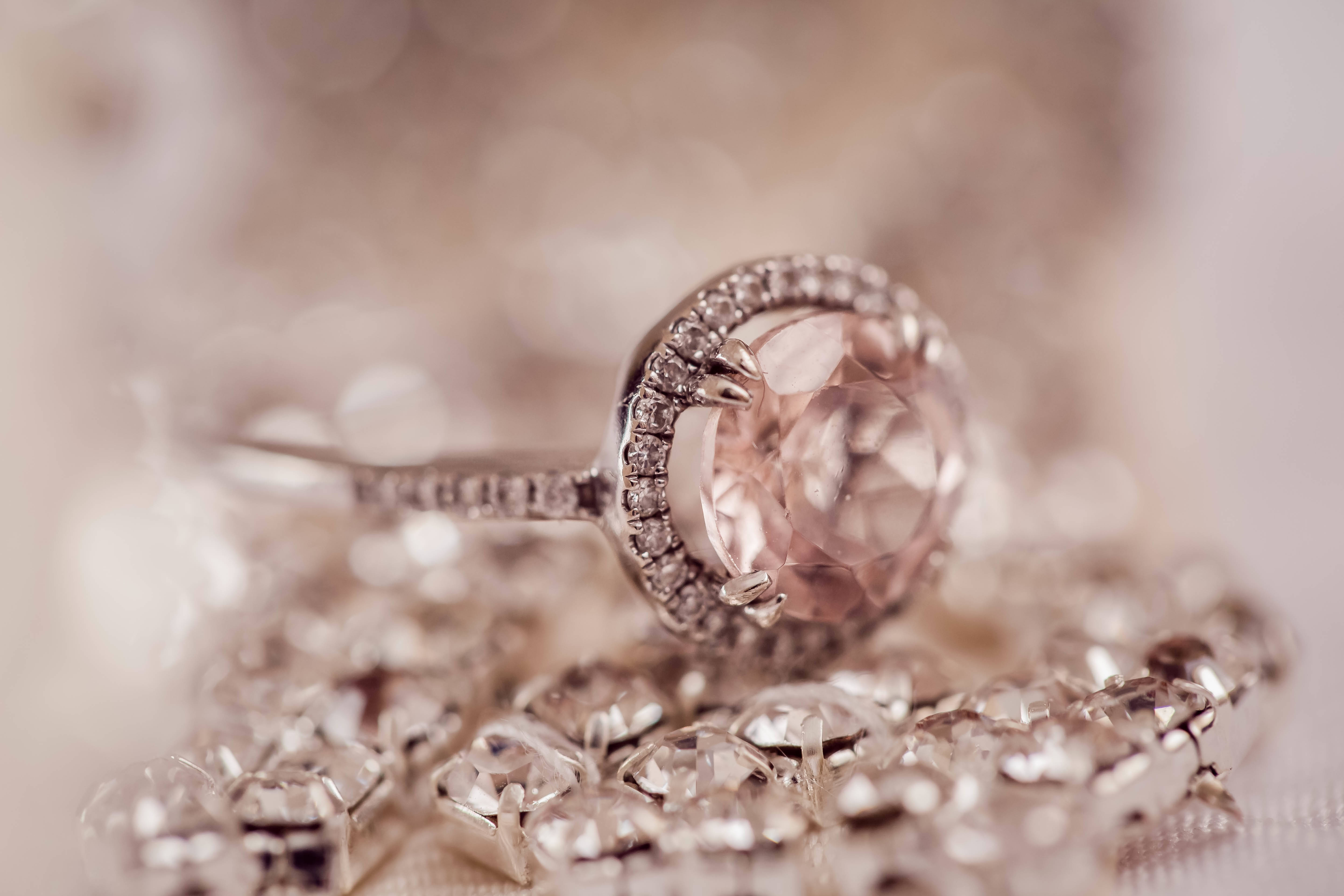 diamond ring, rose gold ring, pink gemstone, 5K Desktop Wallpaper