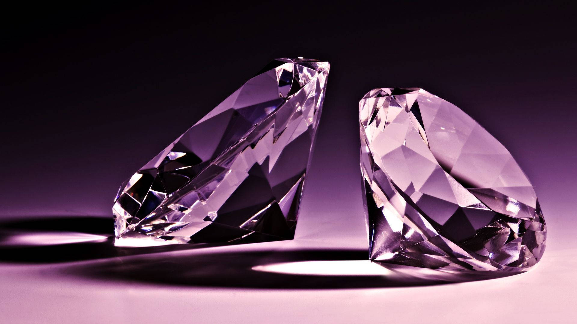 two purple diamond jewels, faceted diamonds, purple light, Full HD Desktop Wallpaper