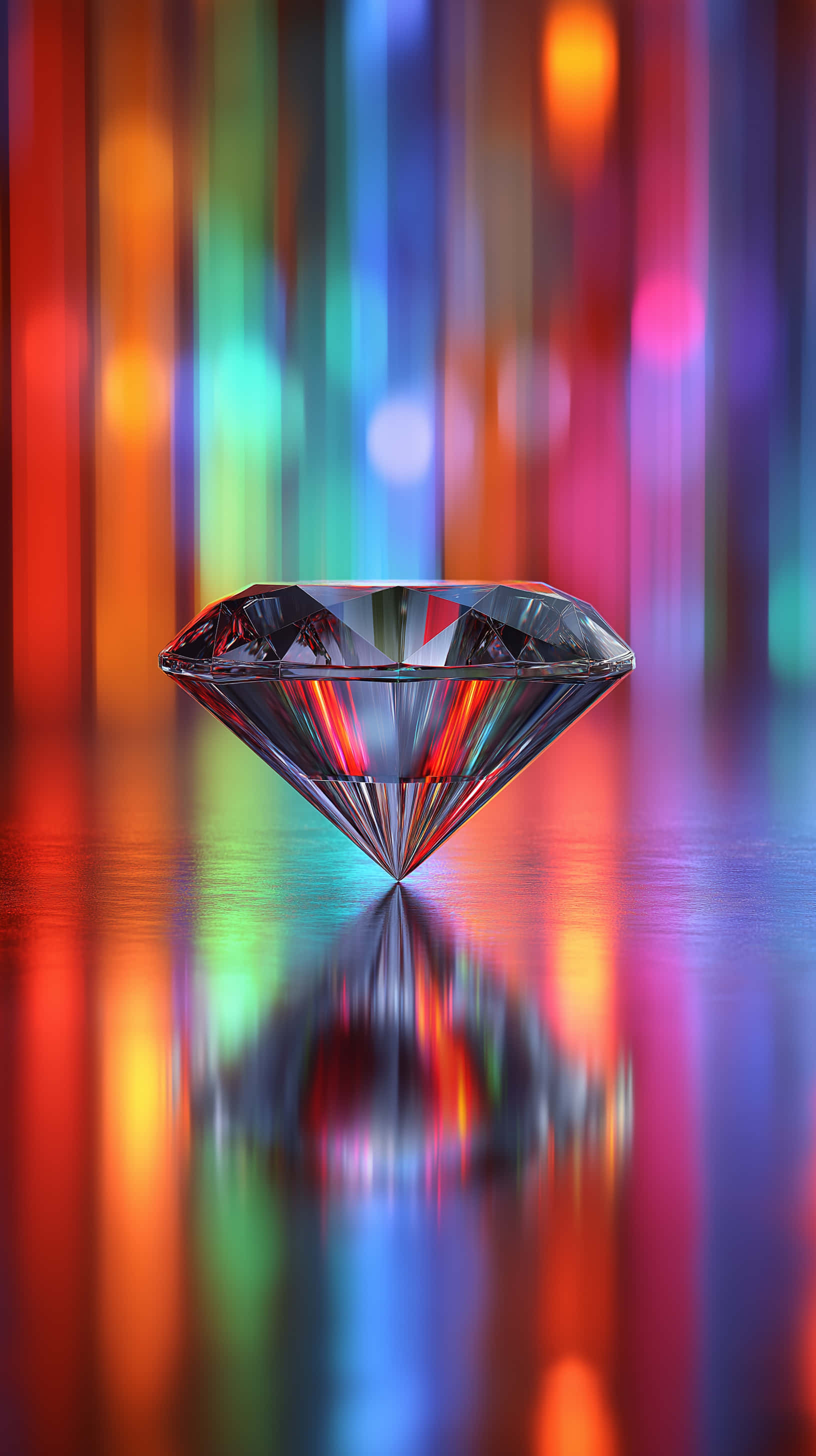Diamond, rainbow light beams, glossy surface, 2K Phone Wallpaper