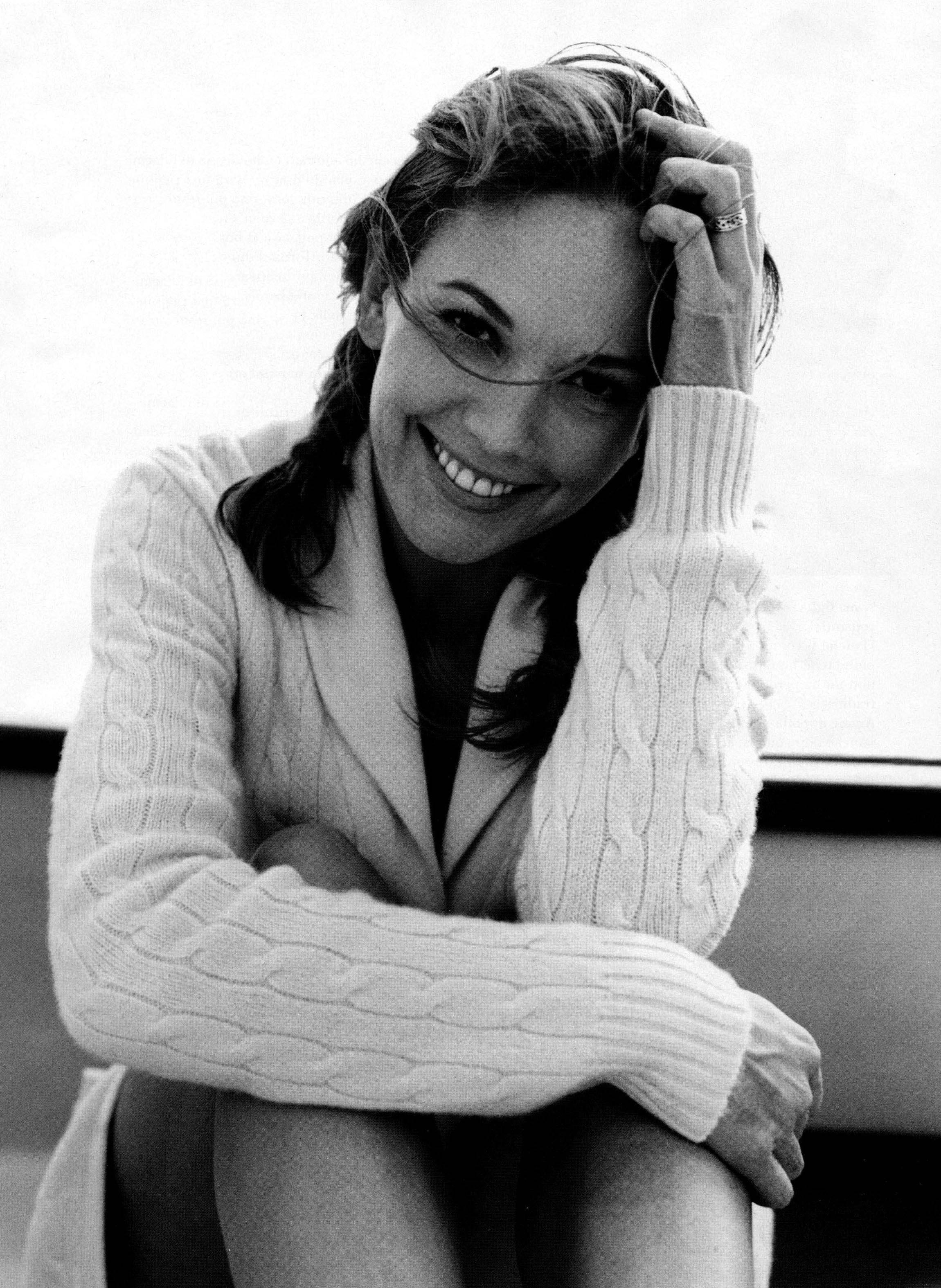 Diane Lane, white cable-knit sweater, black and white portrait, 2K Phone Wallpaper