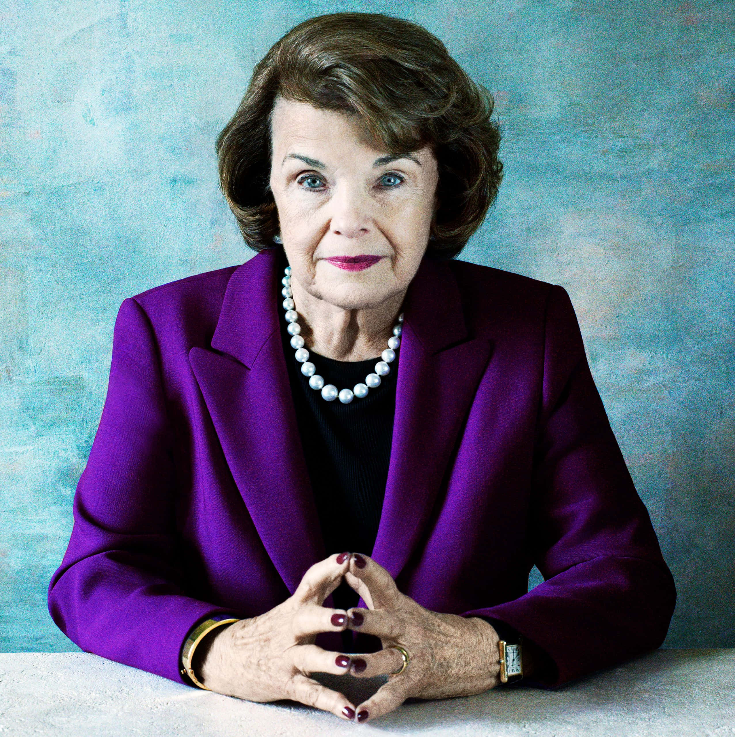 Dianne Feinstein, vibrant purple blazer, pearl necklace, 2K Phone Wallpaper