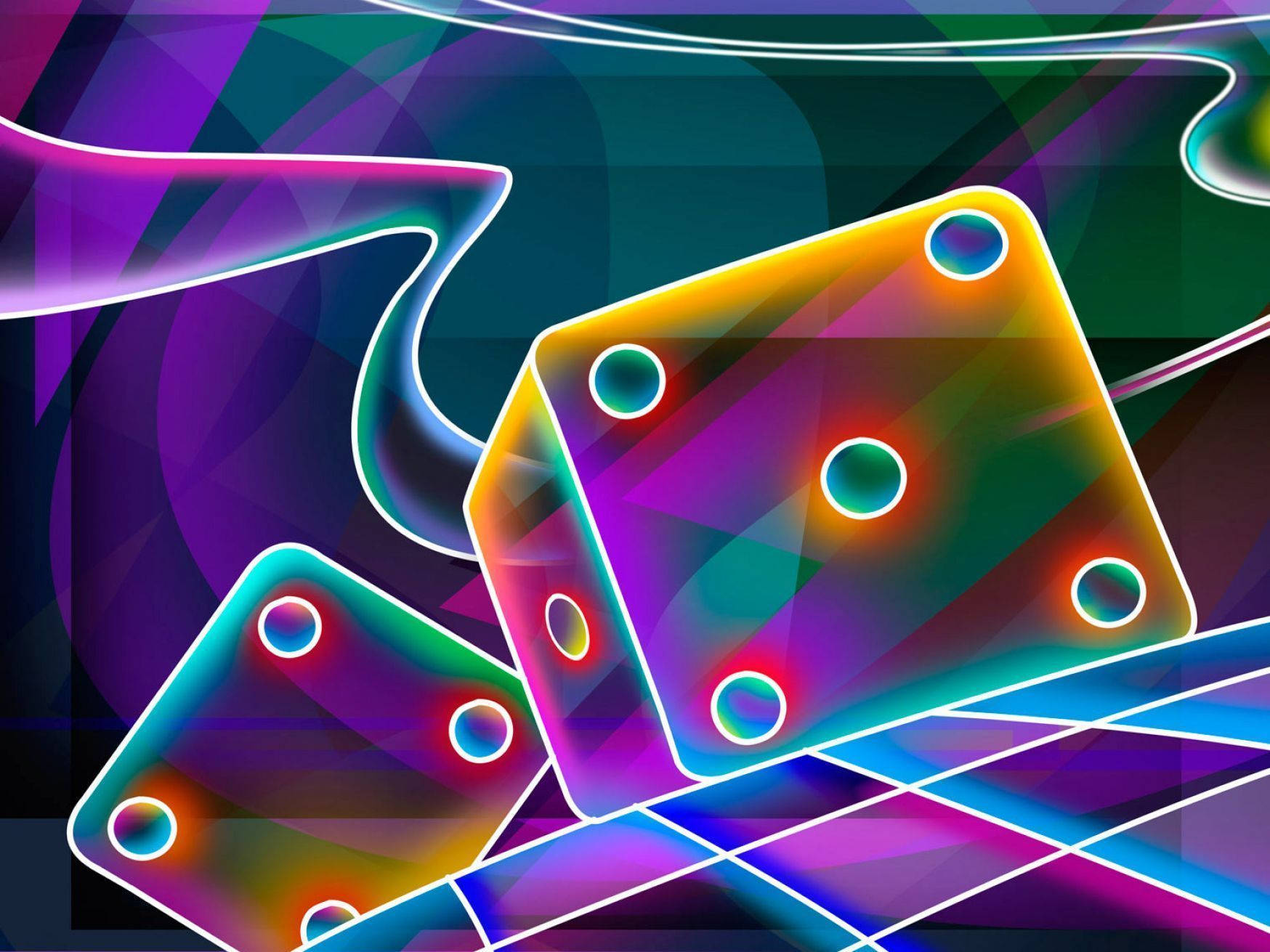 luminous dice, neon dice, glowing edges, HD Desktop Wallpaper